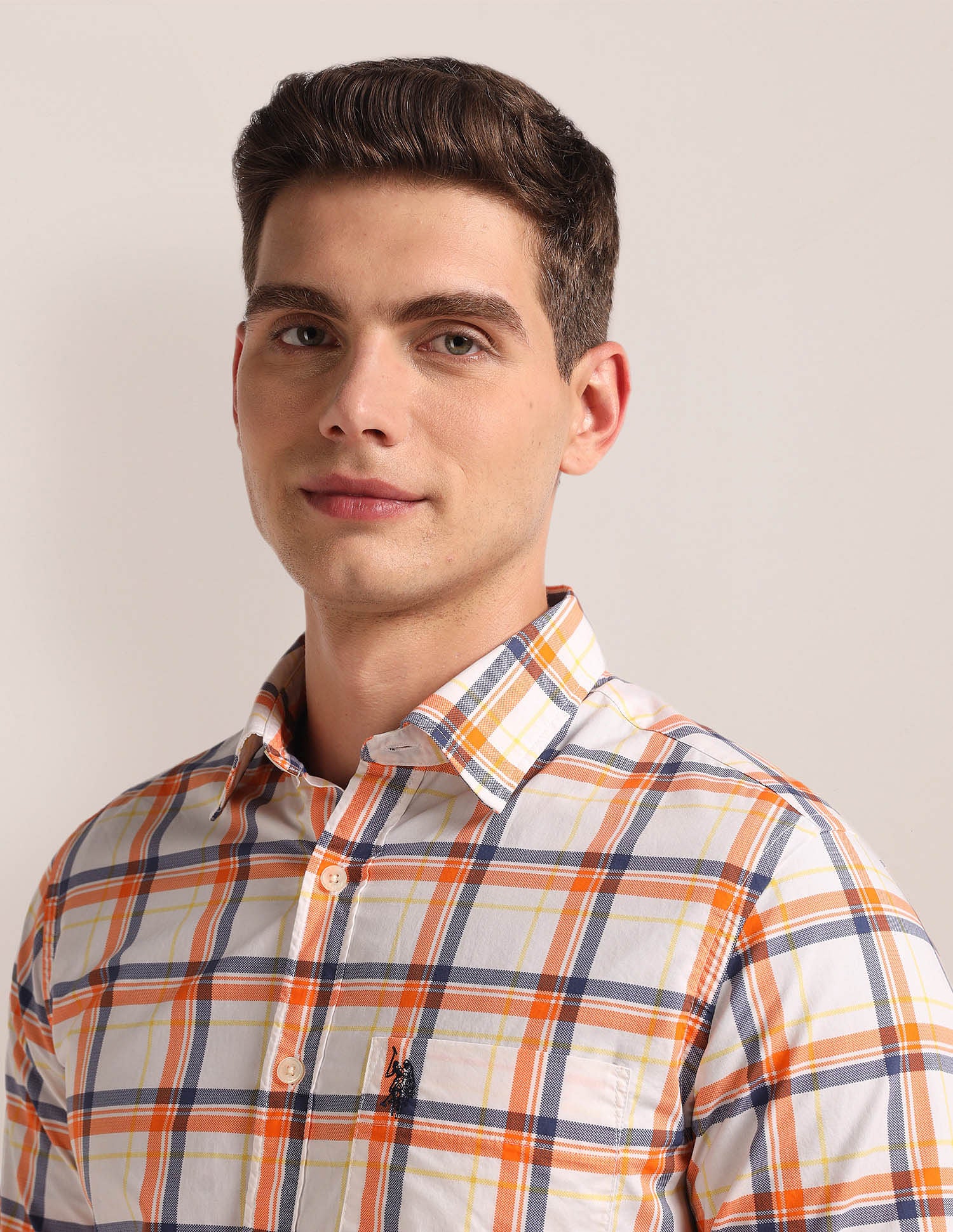 Cutaway Collar Tartan Check Shirt Orange - U.S. POLO ASSN. | Large