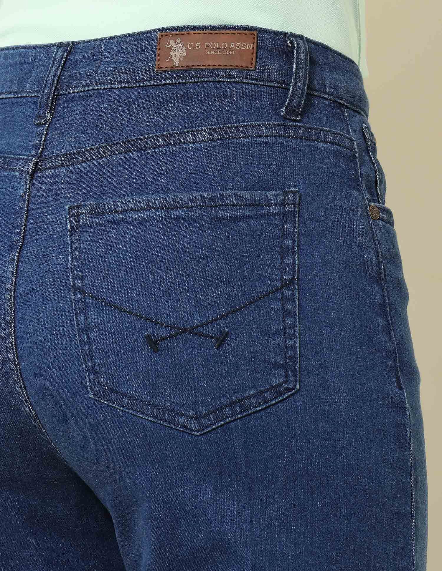 Pintucked High Rise Straight Fit Jeans Blue - U.S. Polo Assn. India | Large