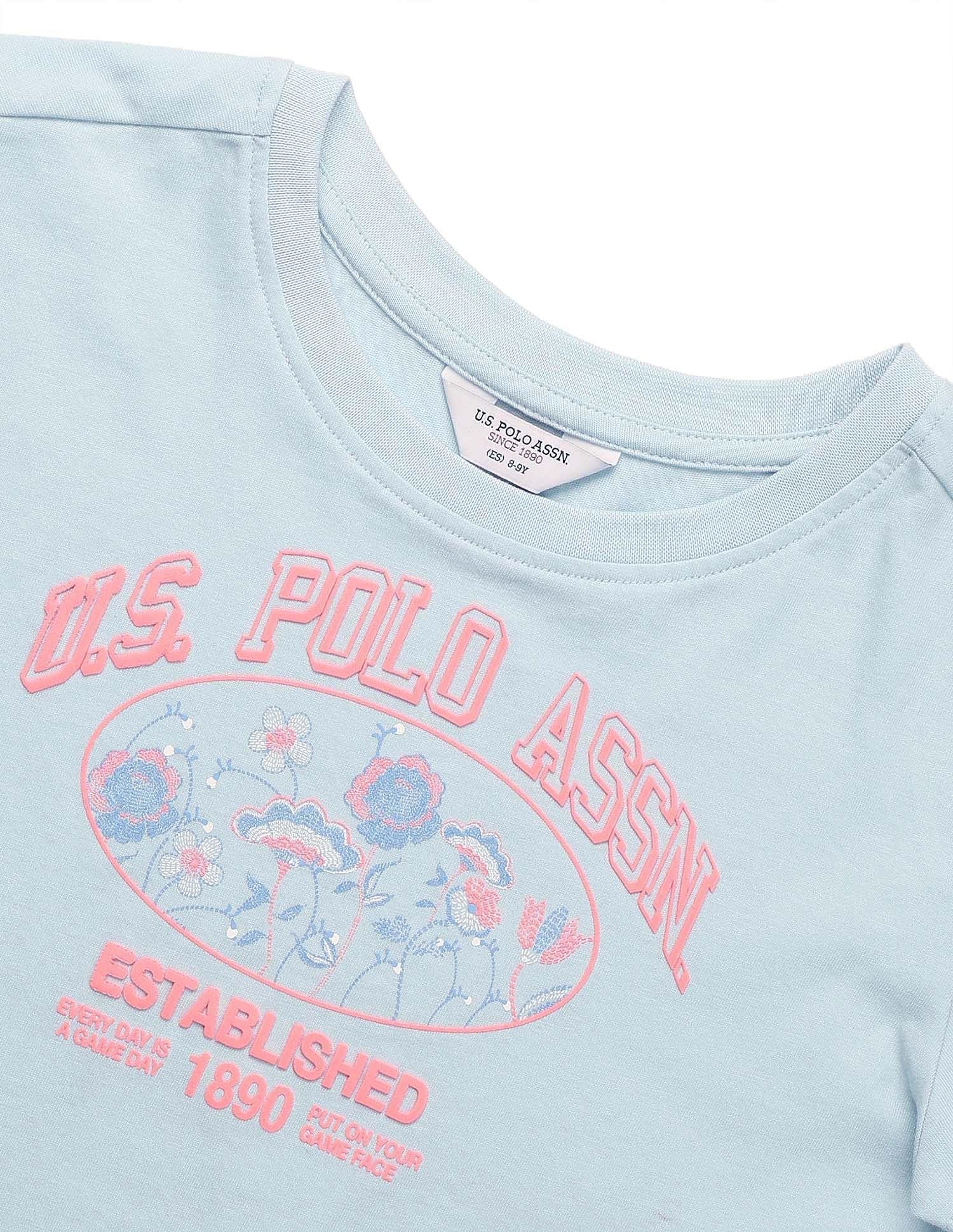 Girls Neon Graphic Print T-Shirt Light Blue - U.S. POLO ASSN. | Large