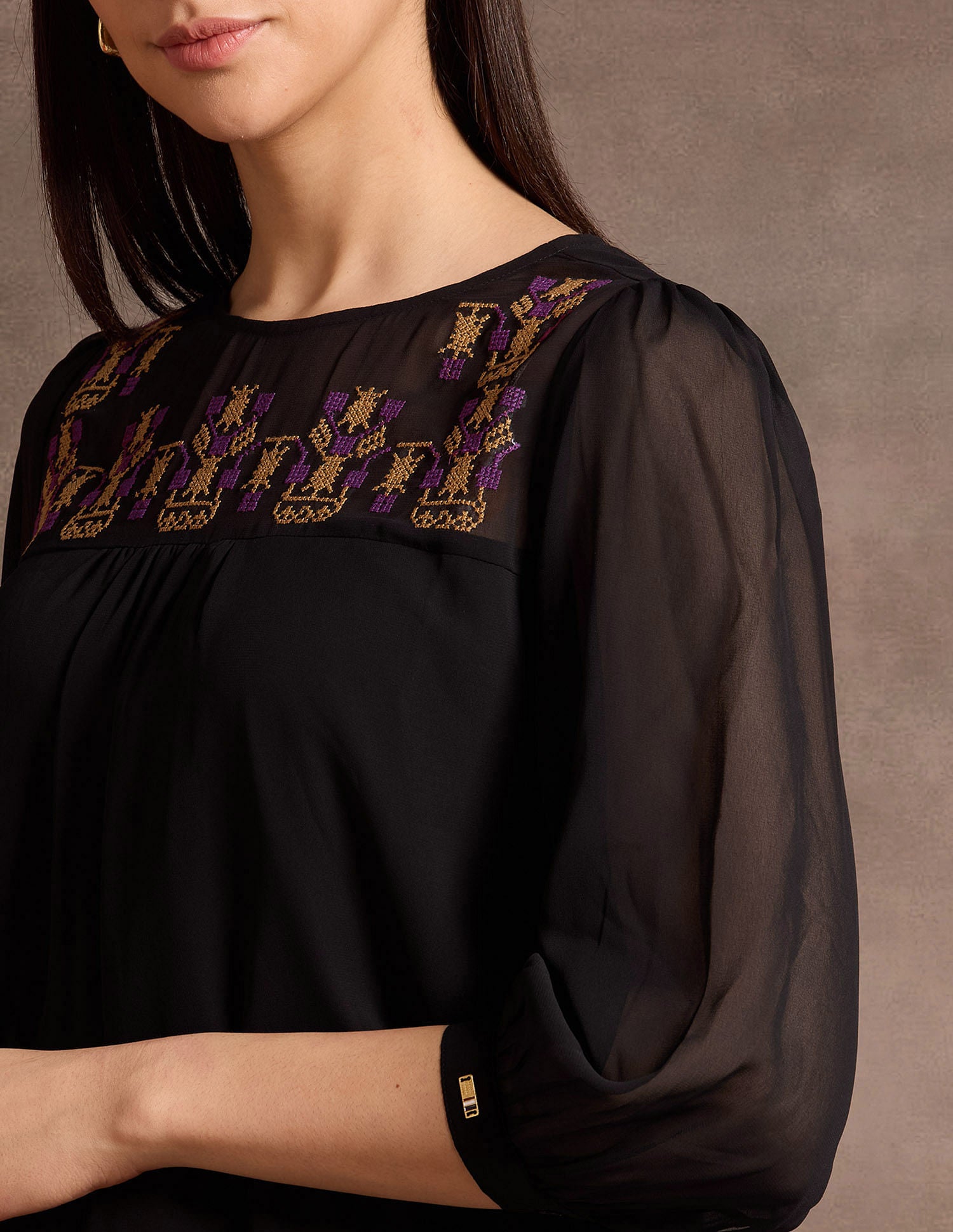 Round Neck Embroidered Top Black - U.S. Polo Assn. India | Large