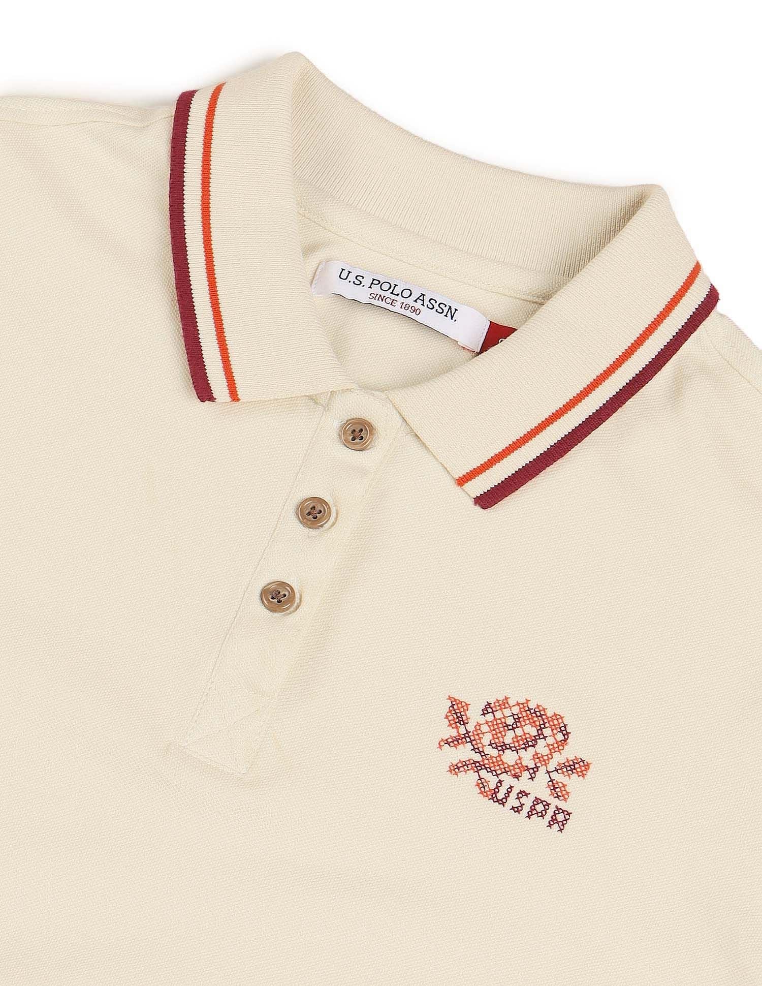 Regular Fit Solid Polo Shirt Ecru - U.S. Polo Assn. India | Large