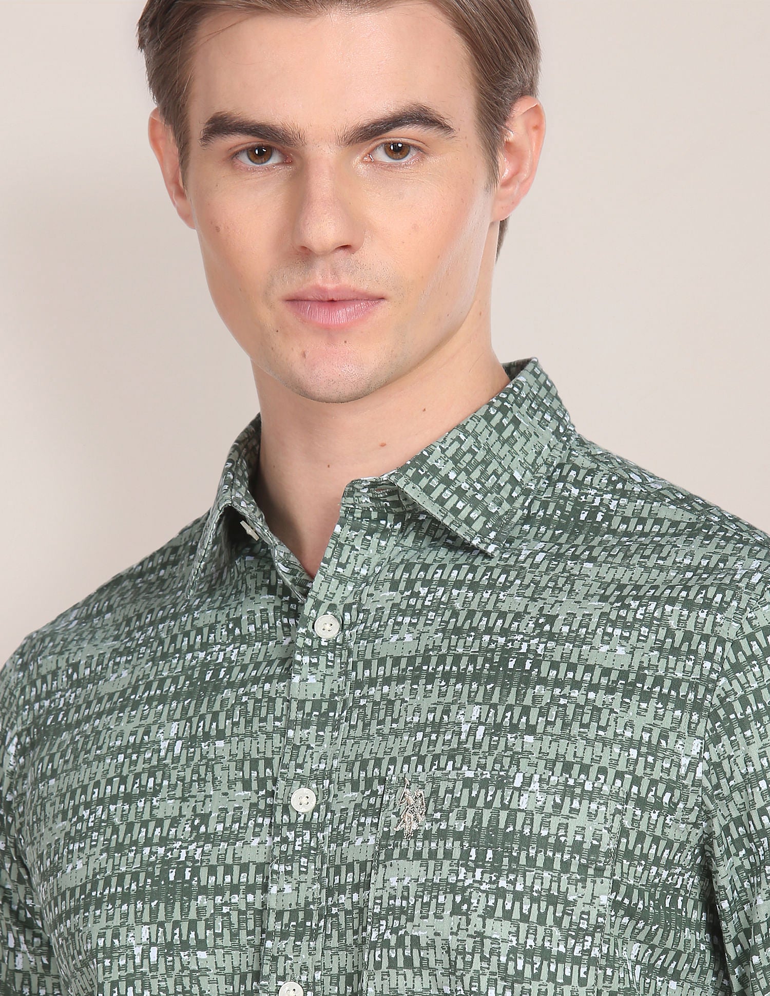 Abstract Print Cotton Twill Shirt Green - U.S. POLO ASSN. | Large