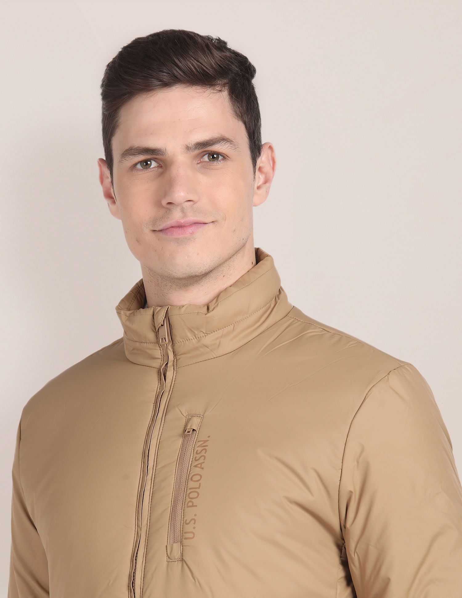 Solid Zip Up Quilted Jacket Khaki - U.S. POLO ASSN. | Large