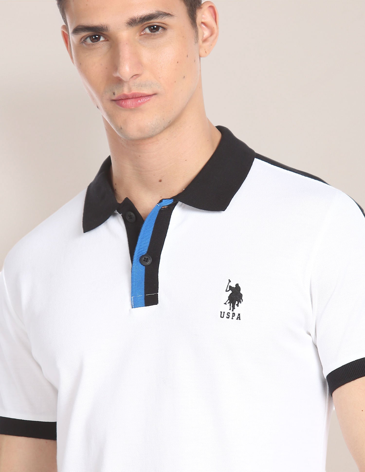 Contrast Collar Pique Polo Shirt White - U.S. POLO ASSN. | Large