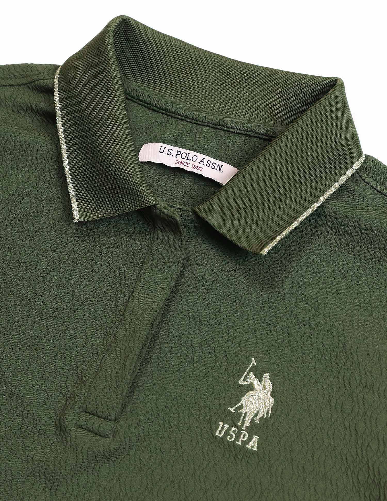 Polo With Elbow Sleeves And Lurex Tipping Olive - U.S. POLO ASSN. | Large