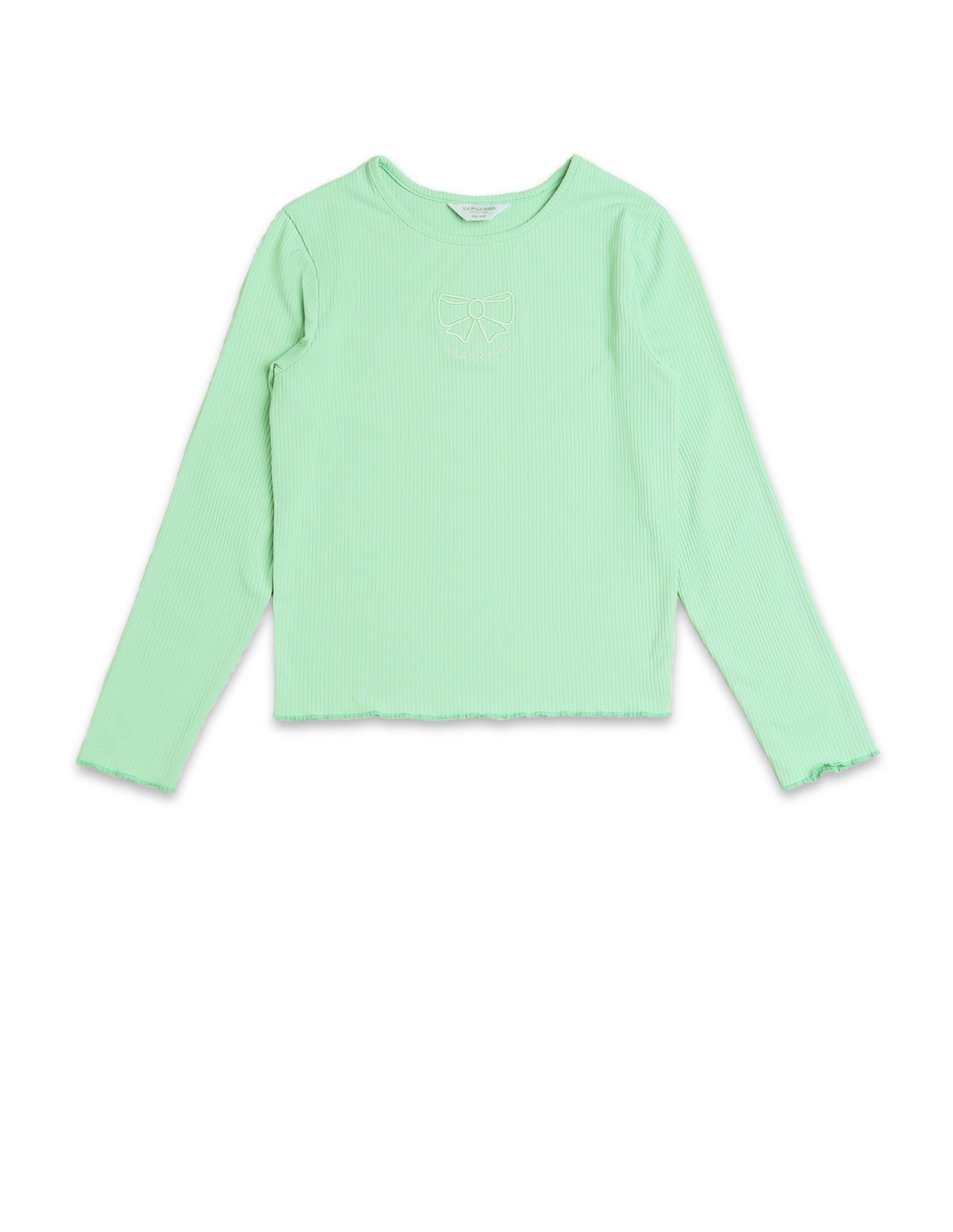 Girls Patterned Knit Regular Fit T-Shirt Light Green - U.S. POLO ASSN. | Large