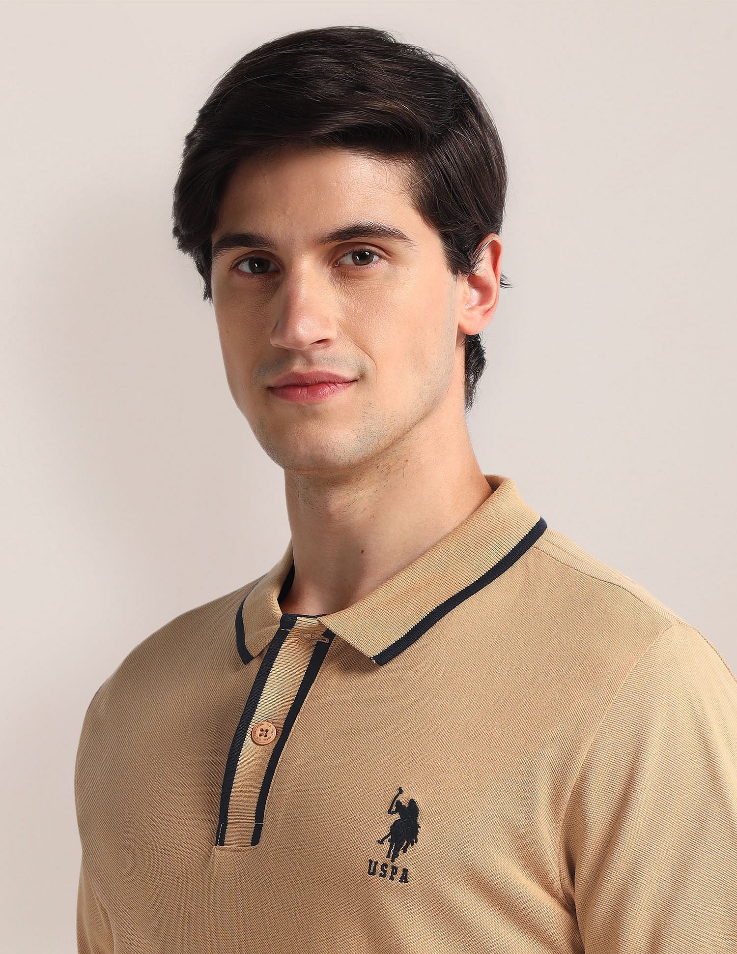 Slim Fit Logo Polo Shirt Beige - U.S. Polo Assn. India | Large