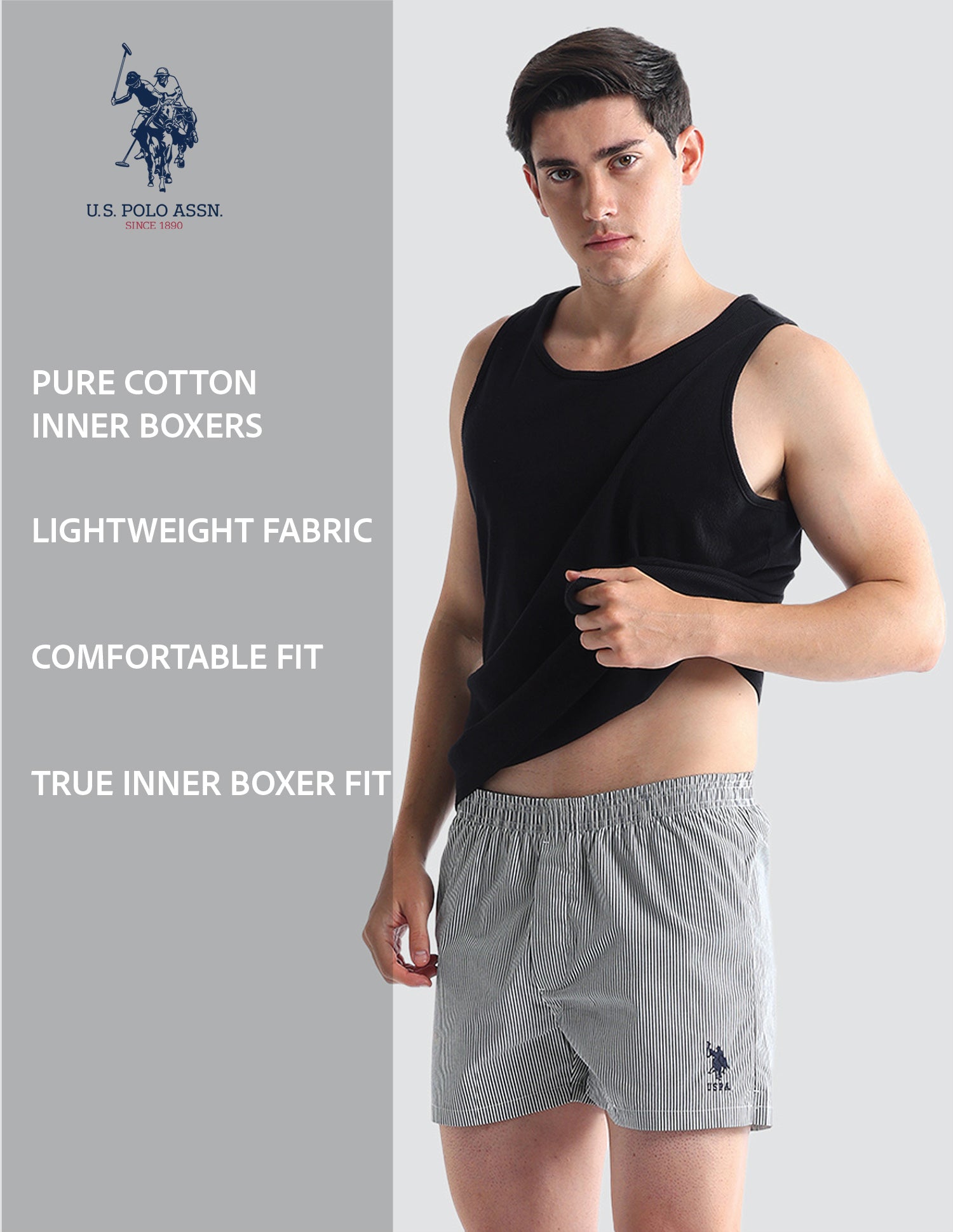 Pure Cotton EX004  Boxer Shorts - Pack of 1 Navy and White - U.S. POLO ASSN. | Large