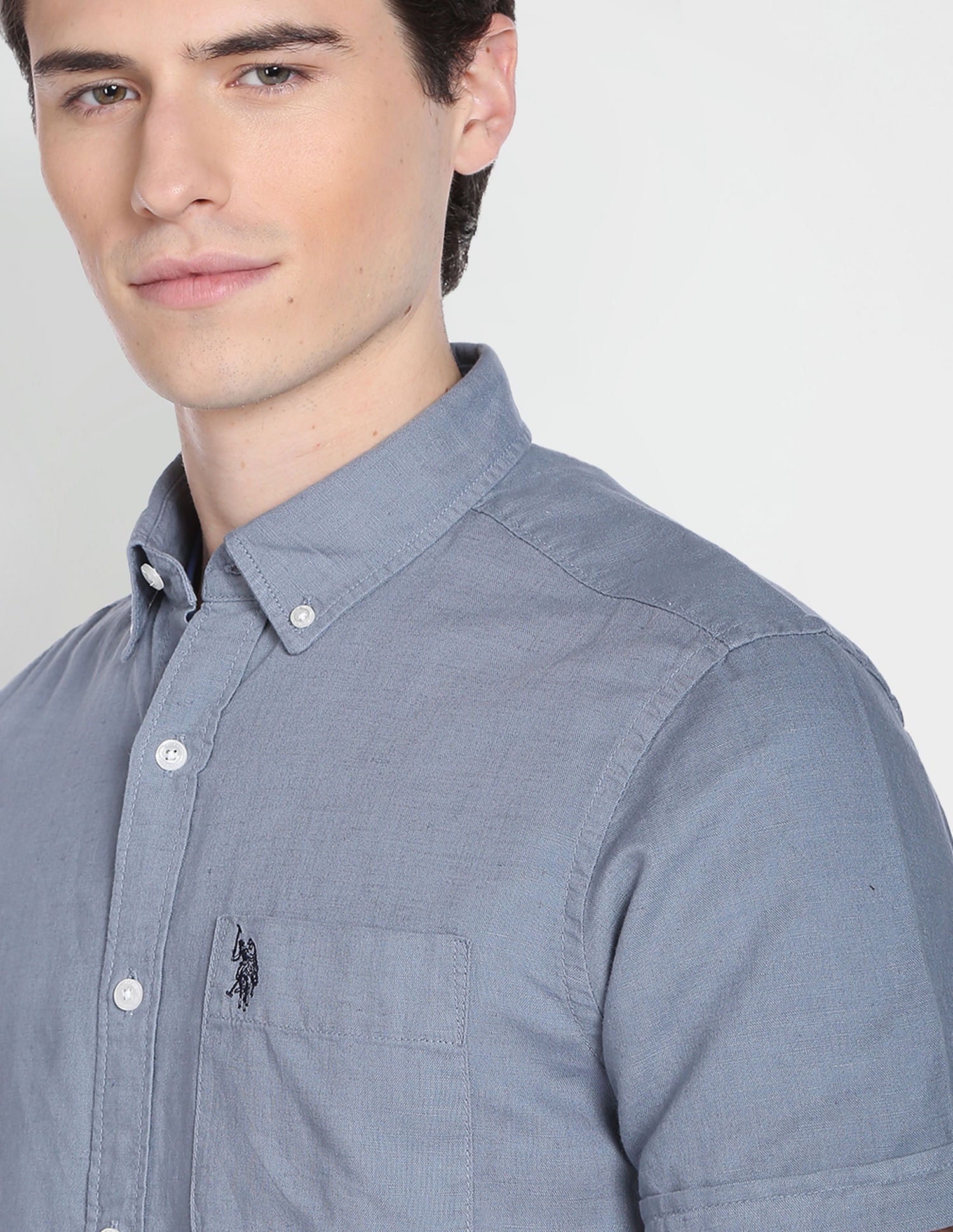 Button Down Collar Overdyed Solid Shirt Steel Blue - U.S. Polo Assn. India | Large