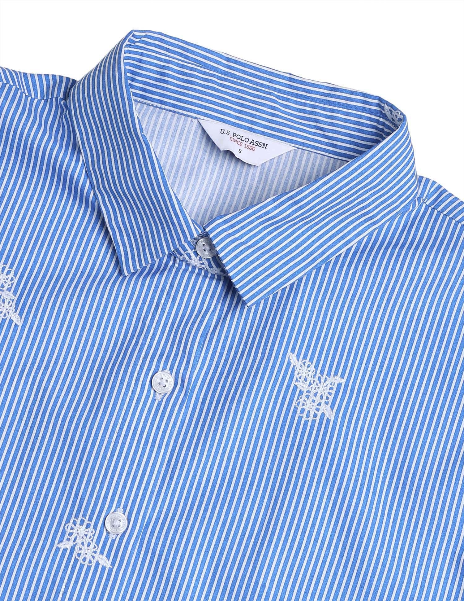 Relaxed Striped Shirt With Embroidery Blue - U.S. Polo Assn. India | Large
