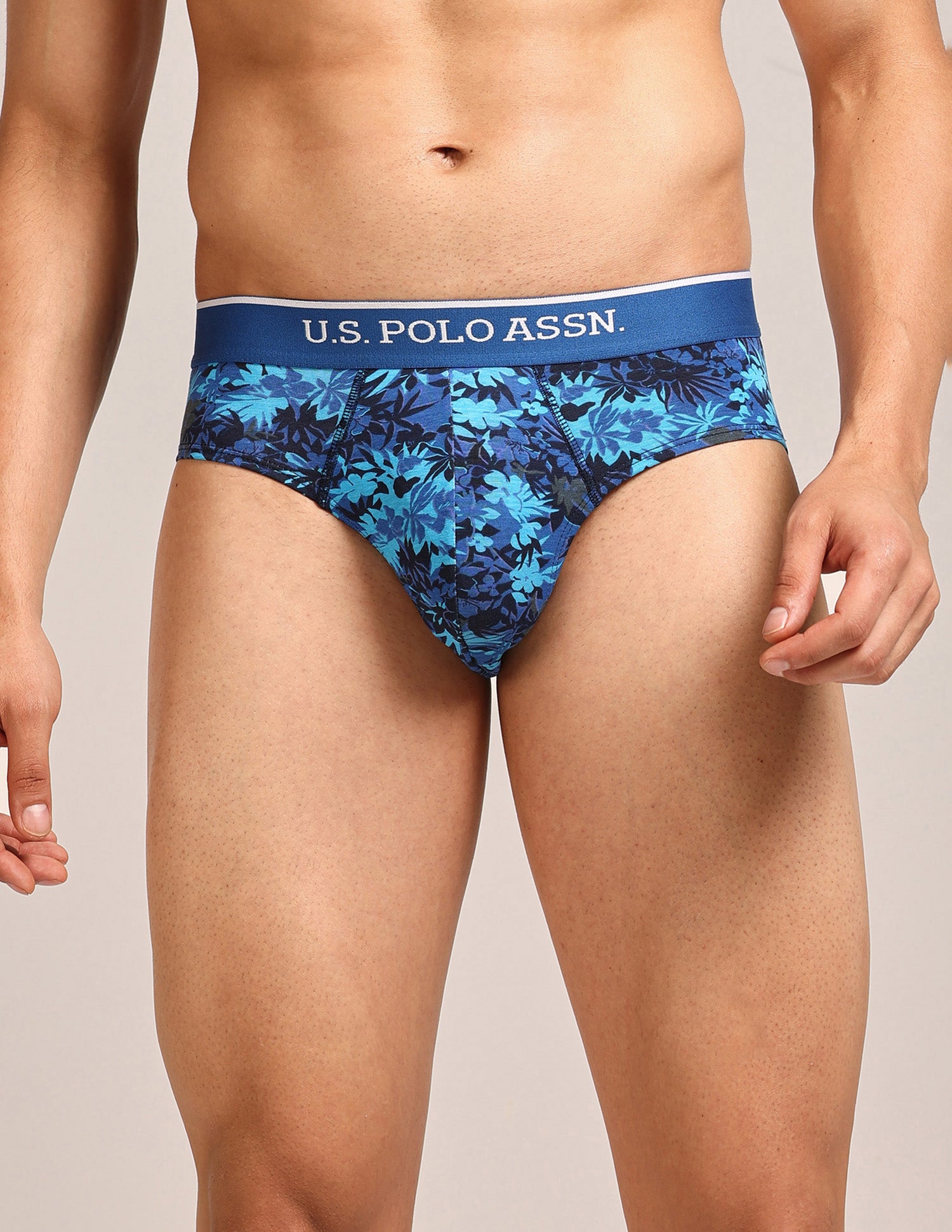 Abrasion Free Printed OEB24 Briefs - Pack Of 3 Blue, Blue, Bracken - U.S. Polo Assn. India | Large
