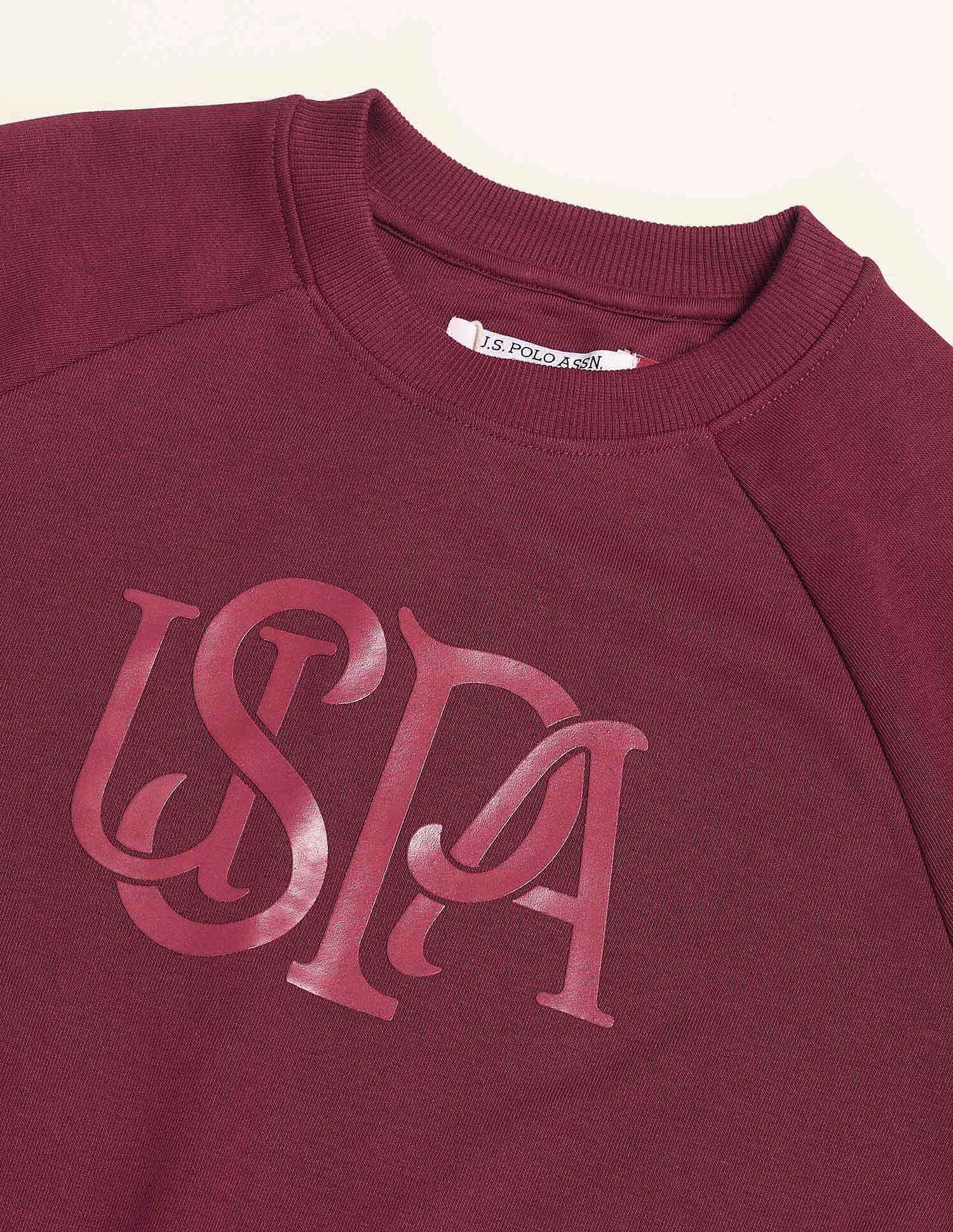 Drop Shoulder Gel Print Sweatshirt Wine - U.S. Polo Assn. India | Large