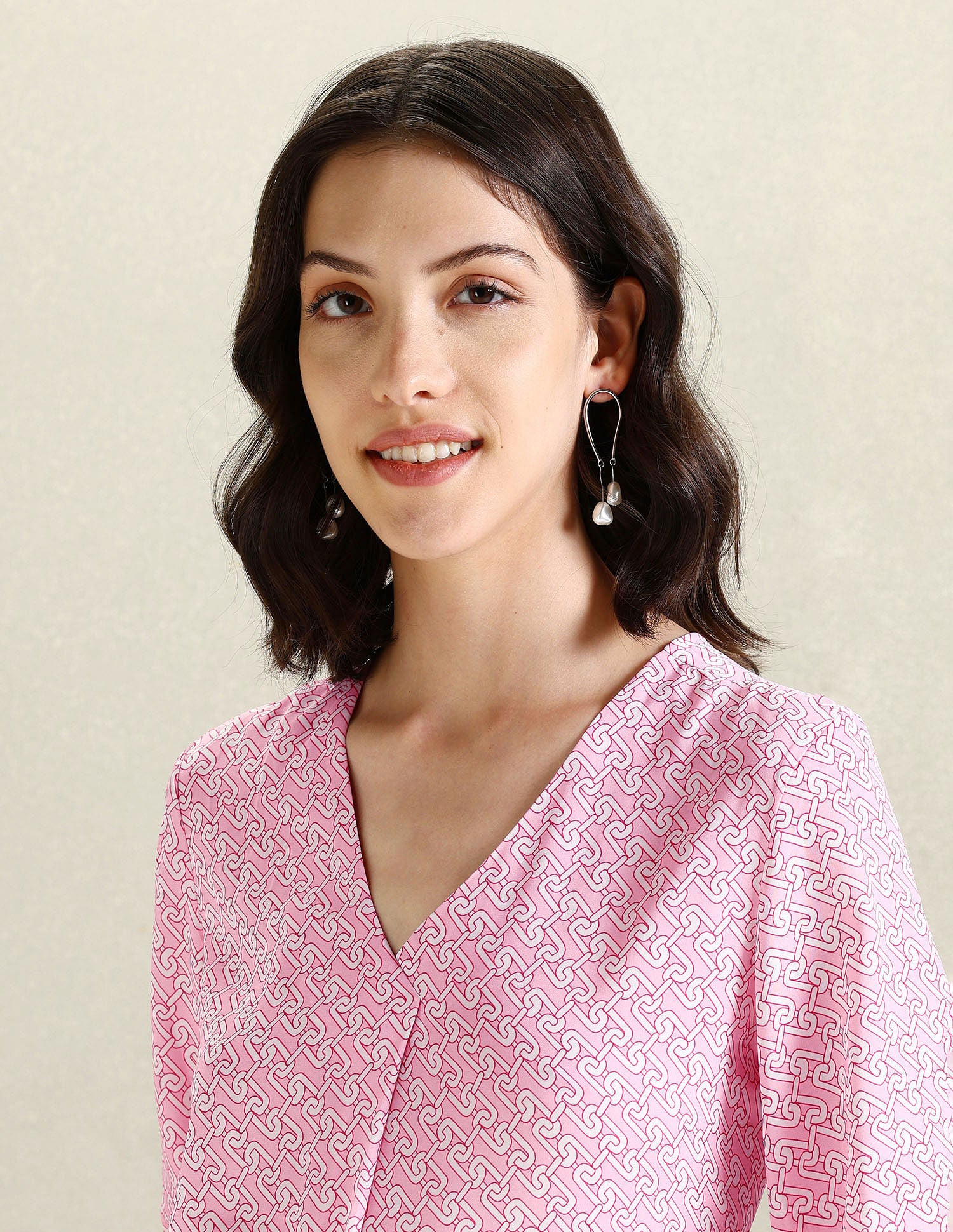 V-Neck Geometric Print Top Pink - U.S. POLO ASSN. | Large