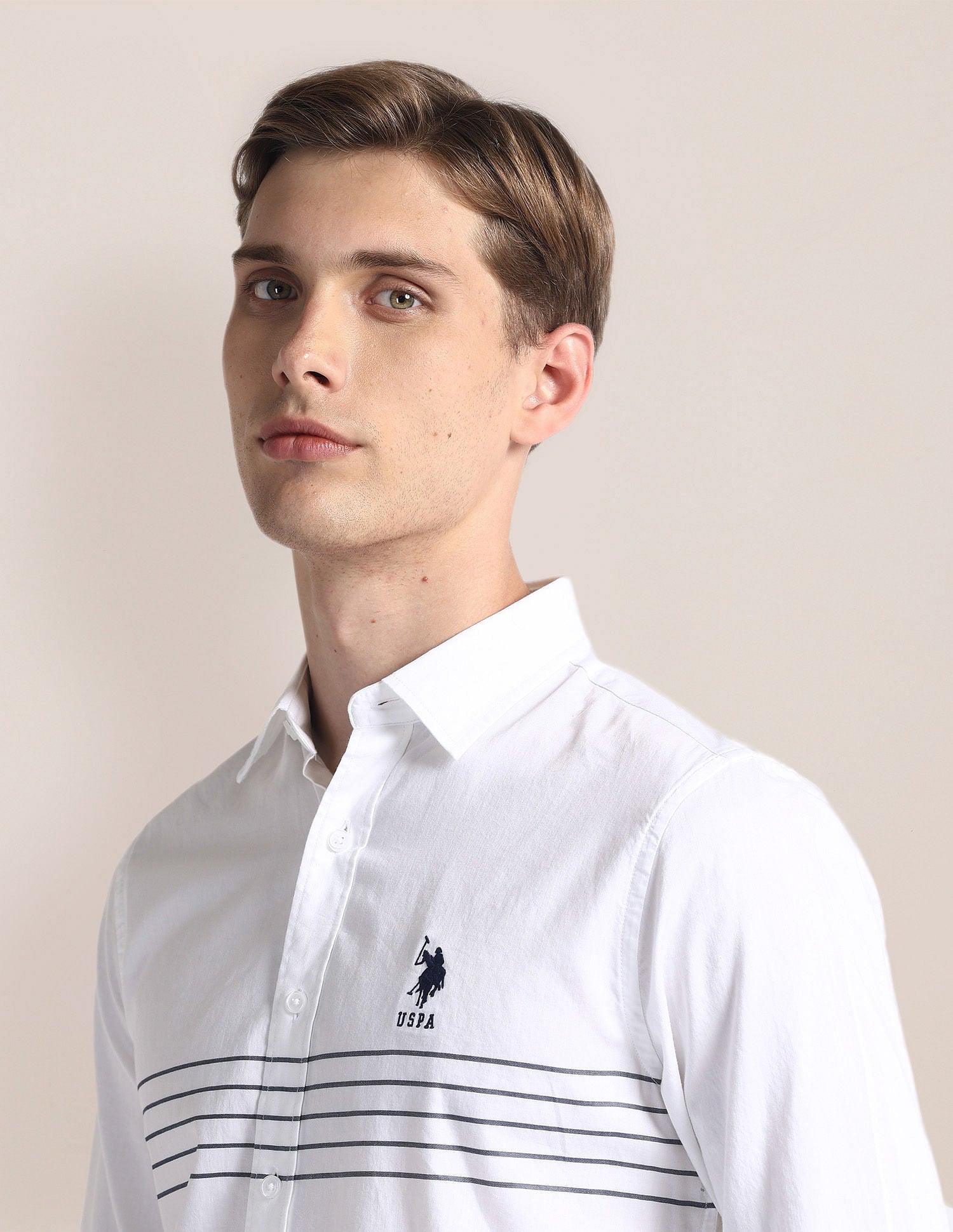 Horizontal Stripe Twill Shirt White - U.S. Polo Assn. India | Large