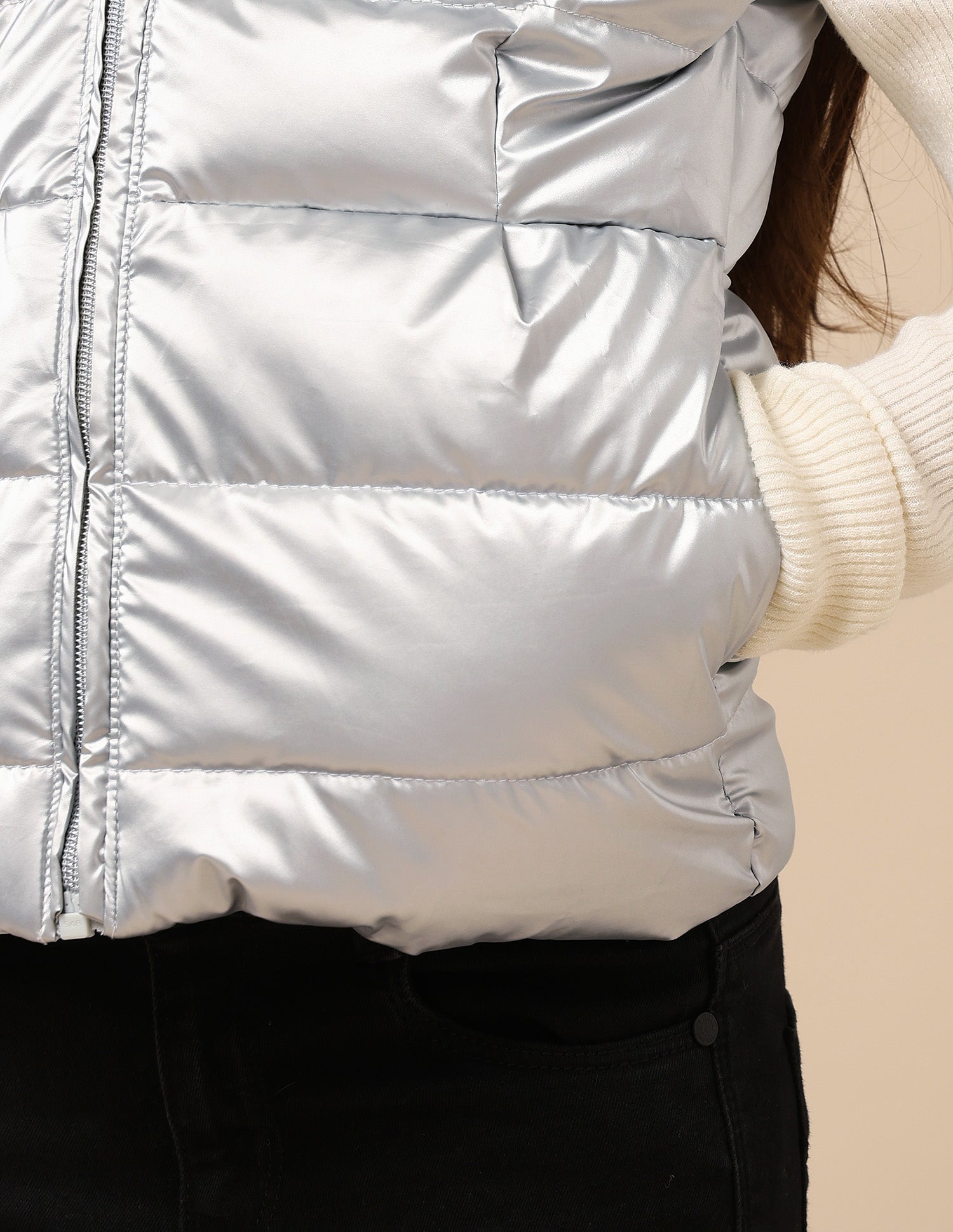 Girls Hooded Puffer Gilet Jacket Silver - U.S. POLO ASSN. | Large