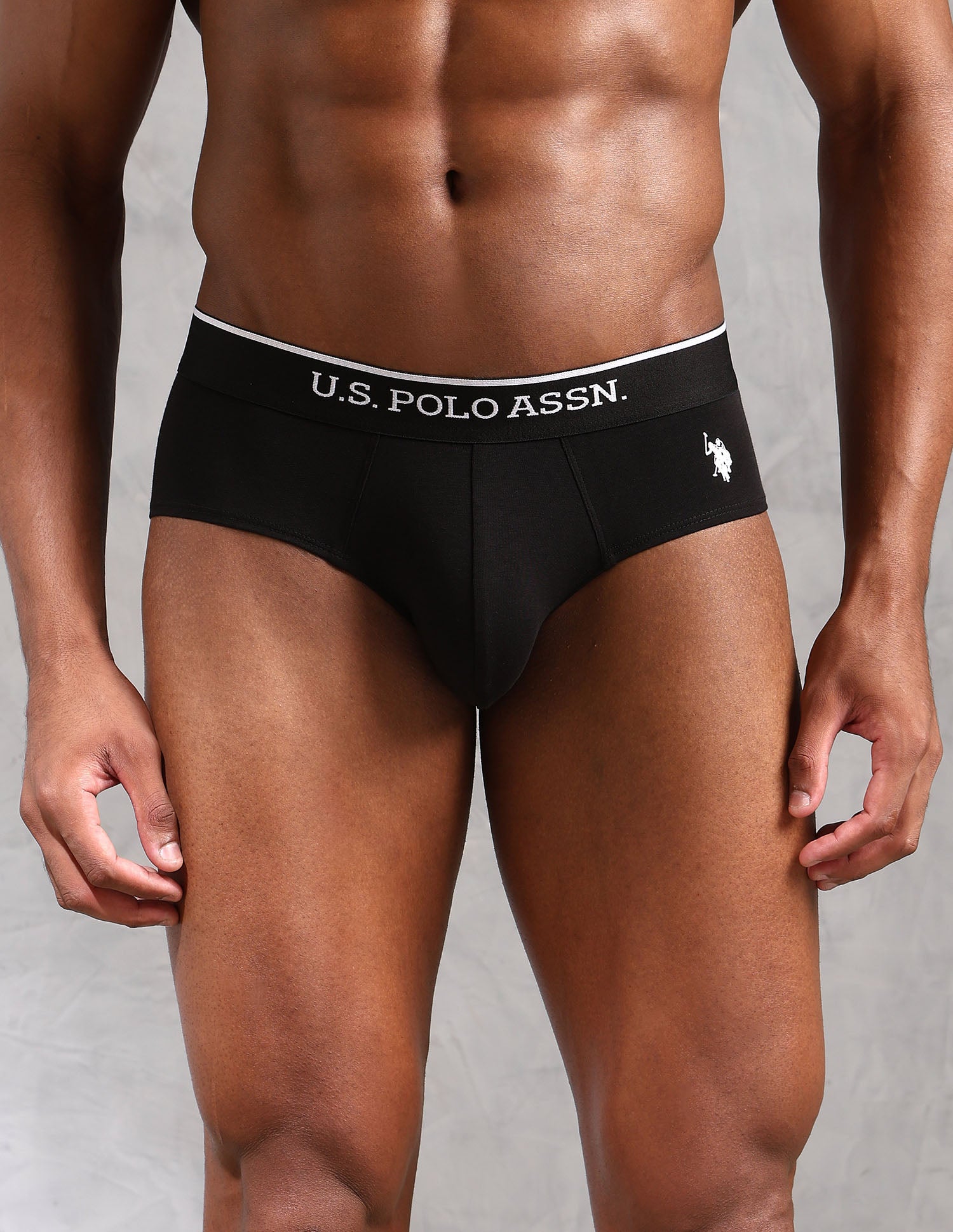 Elasticized Waist Solid EB004 Briefs - Pack Of 2 Iron Gate and Black - U.S. POLO ASSN. | Large