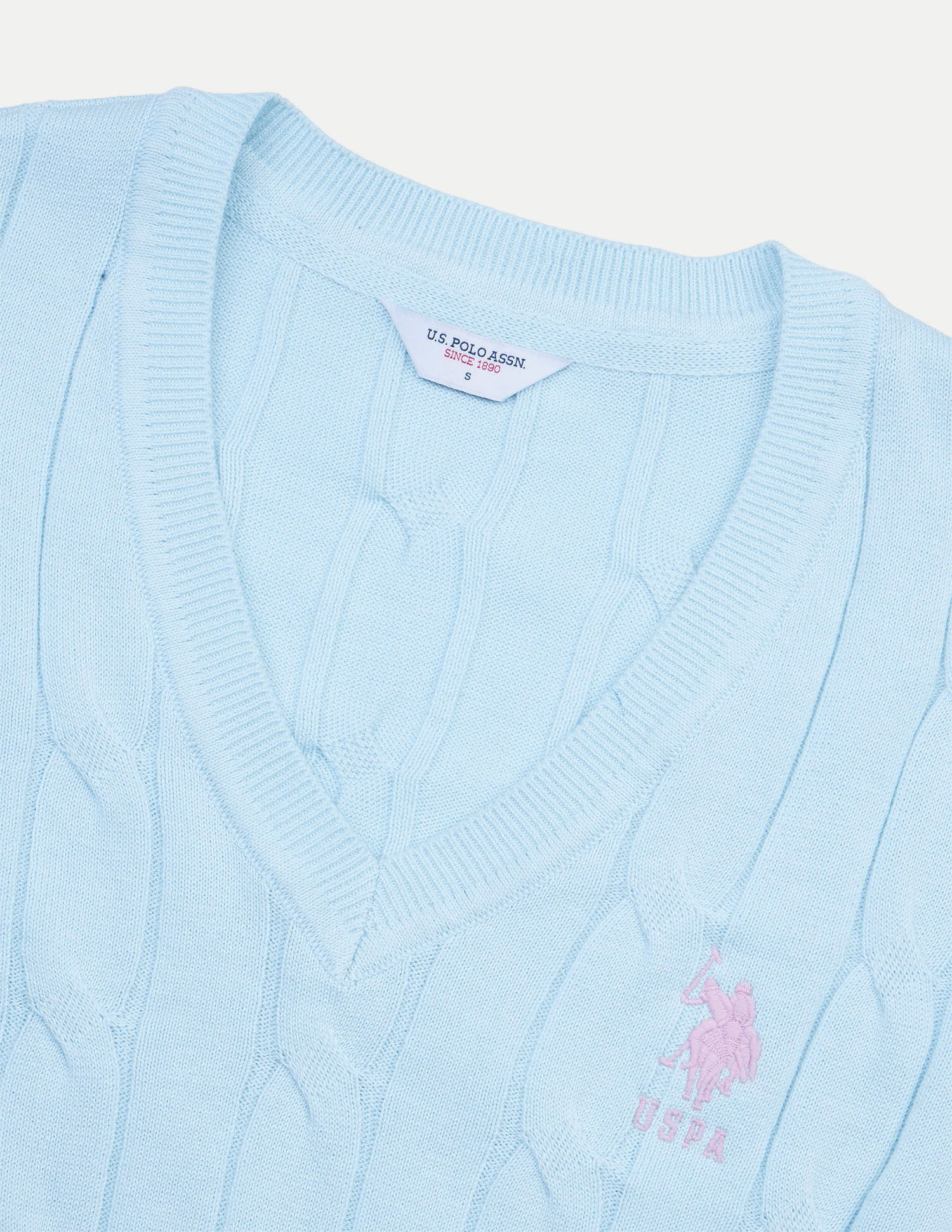 Cable Patterned Knit Regular Fit Sweater Light Blue - U.S. Polo Assn. India | Large