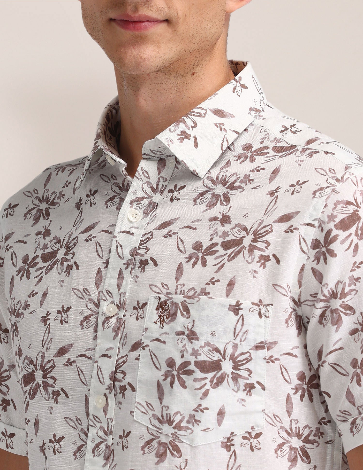 Tailored Fit Printed Shirt Beige - U.S. Polo Assn. India | Large
