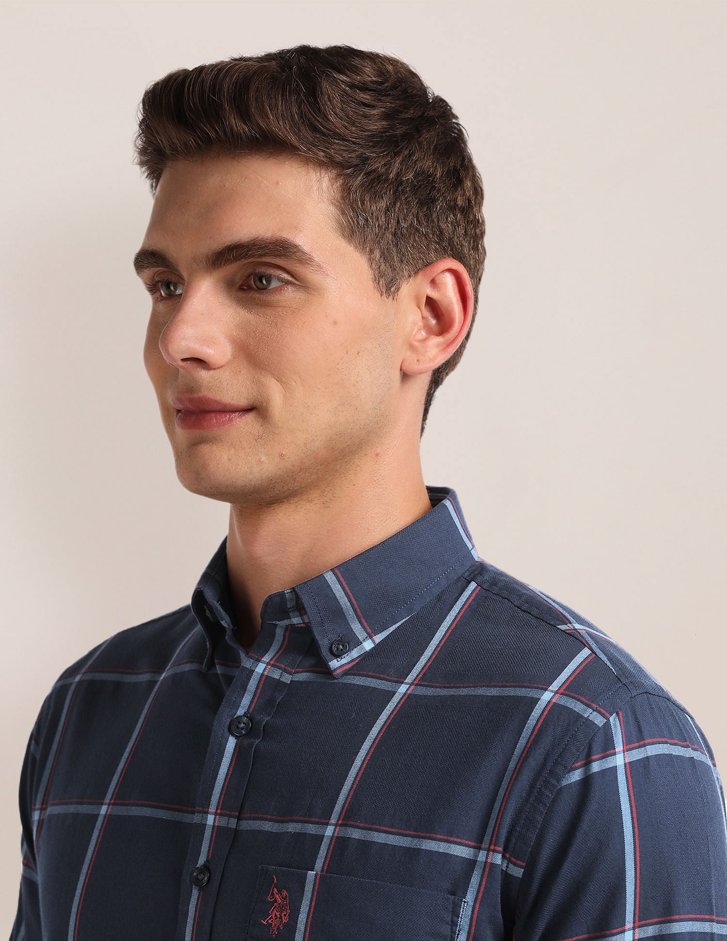 Windowpane Check Twill Shirt Navy - U.S. Polo Assn. India | Large