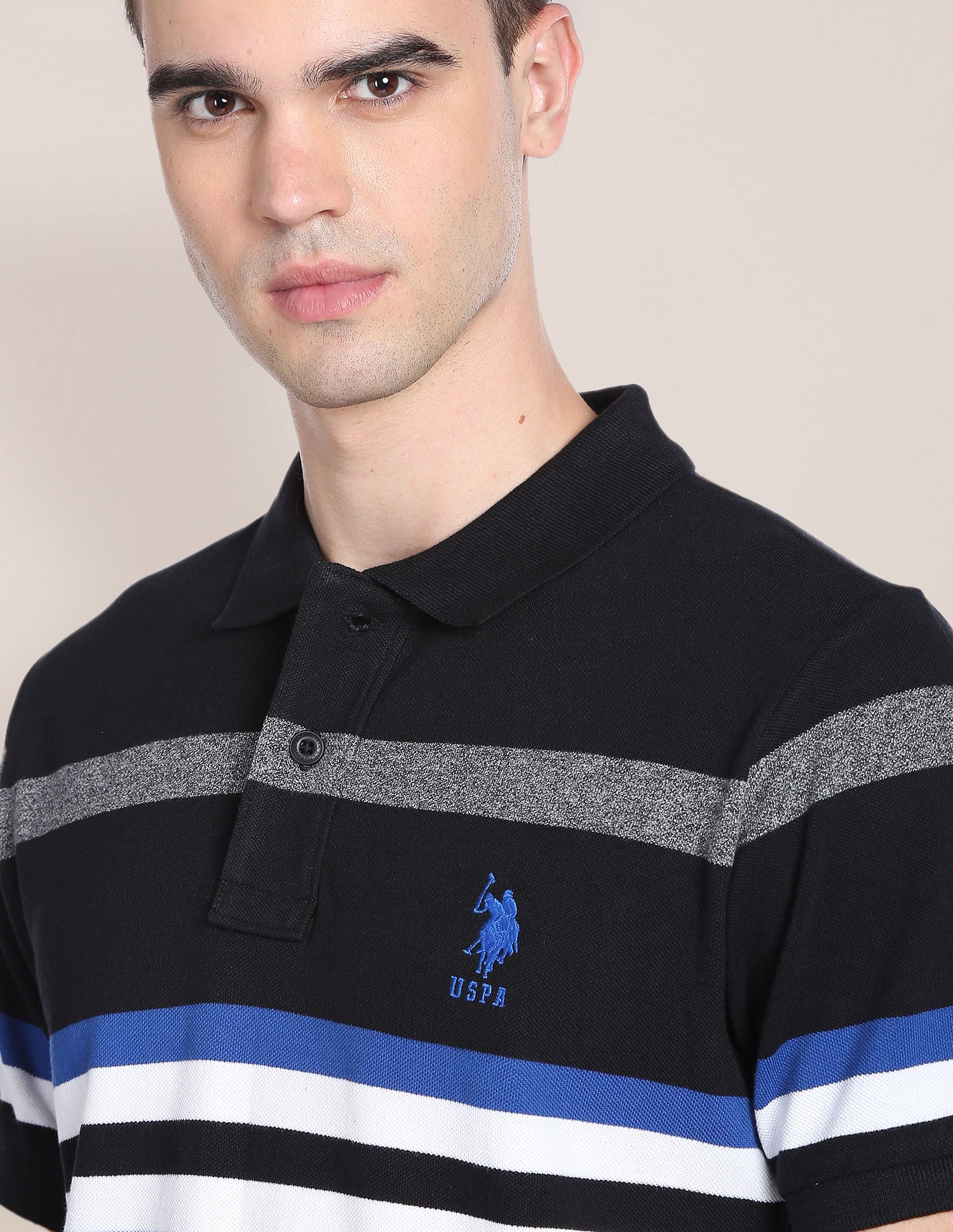 Horizontal Stripe Cotton Polo Shirt Black - U.S. Polo Assn. India | Large