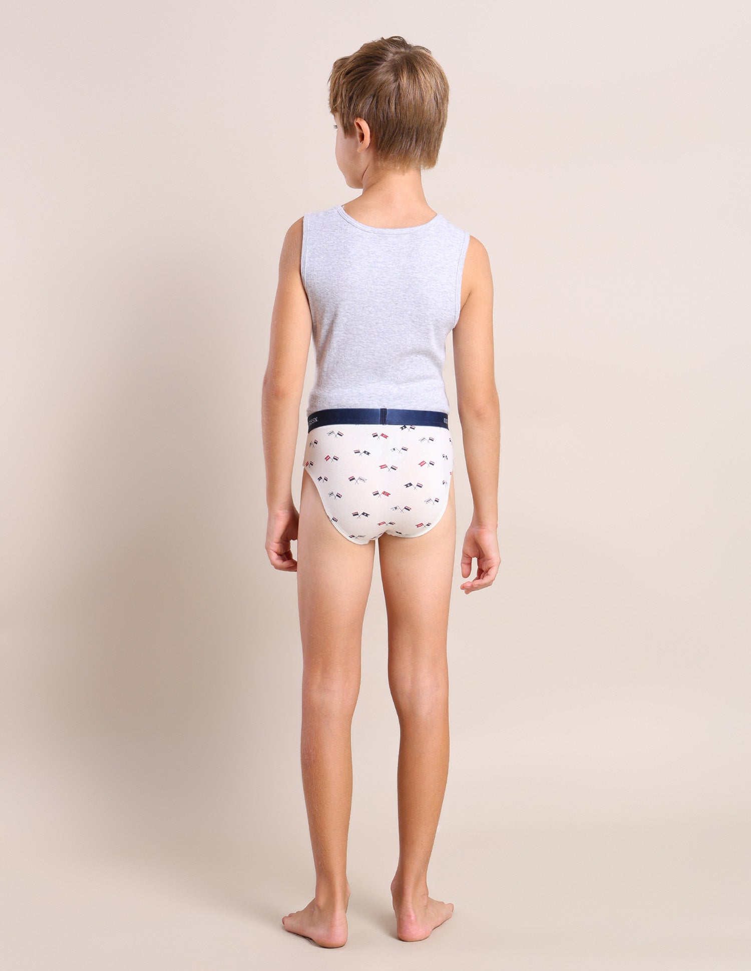 Boys Mid Rise Cotton Spandex Briefs - Pack Of 3 Navy, White and Blue - U.S. POLO ASSN. | Large