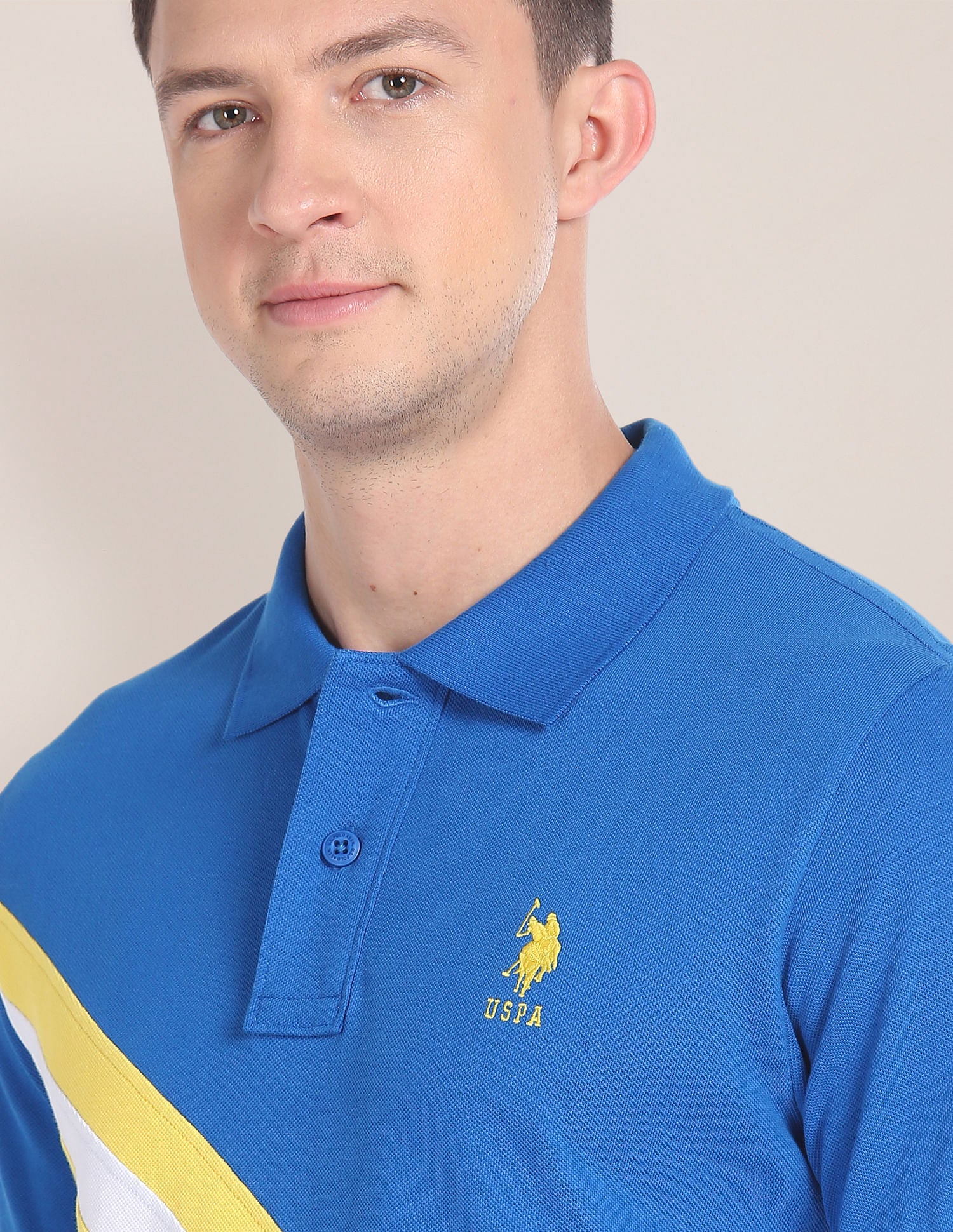 Diagonal Stripe Cotton Polo Shirt Blue - U.S. Polo Assn. India | Large