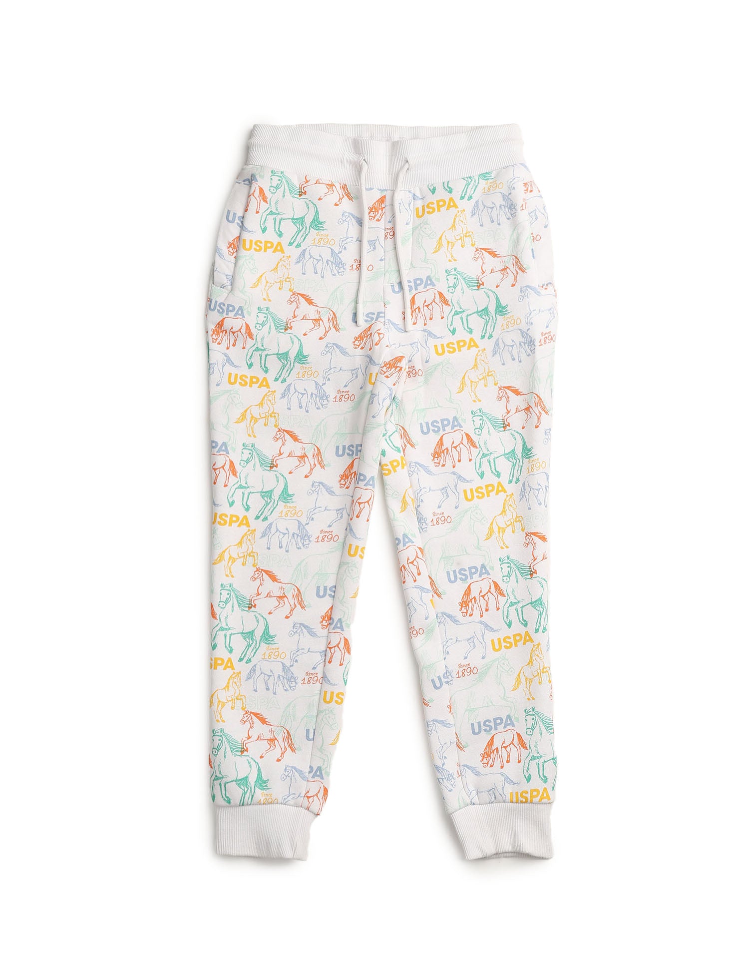 Boys Graphic Brand Printed Regular Fit Joggers White - U.S. POLO ASSN. | Large