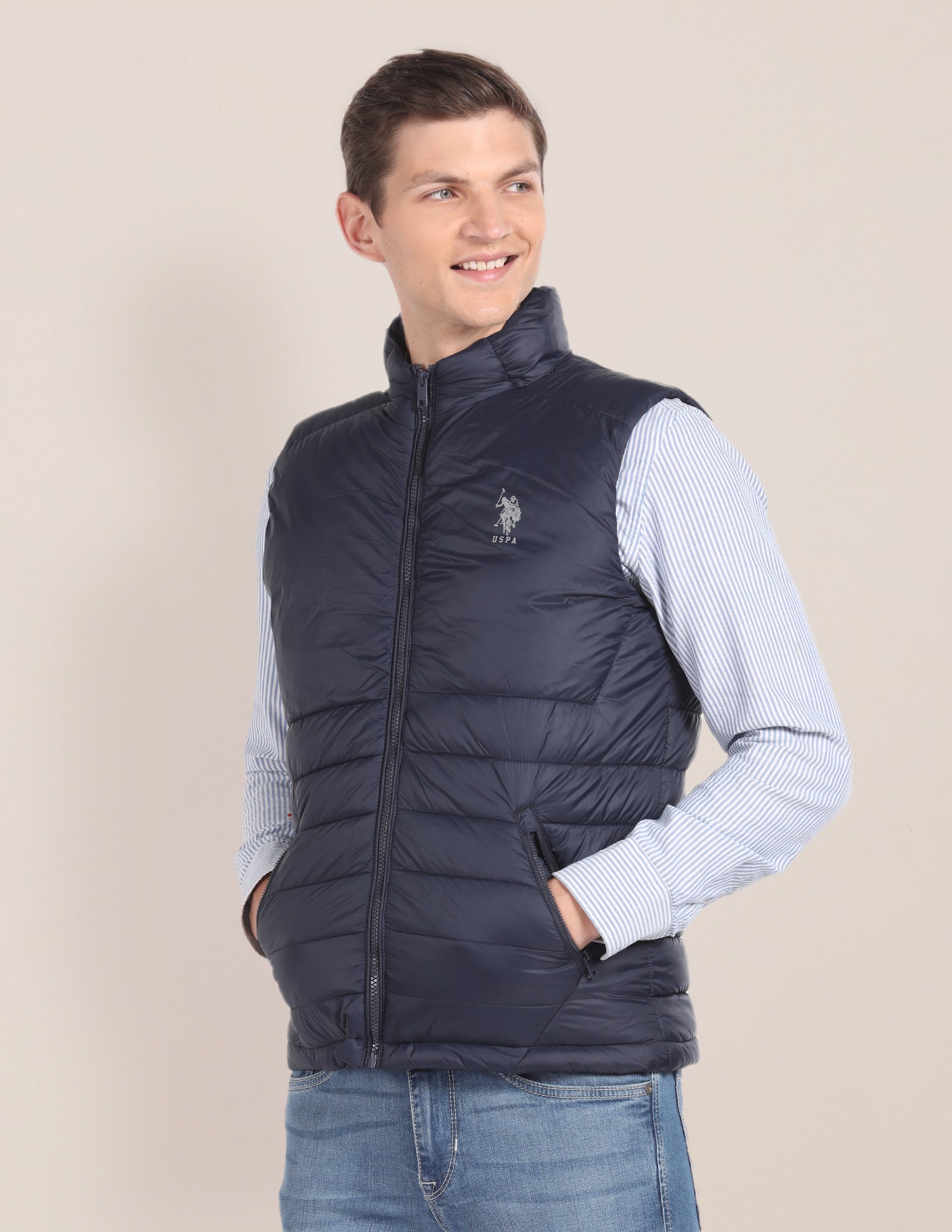 Concealed Hood Sleeveless Jacket Navy - U.S. POLO ASSN. | Large