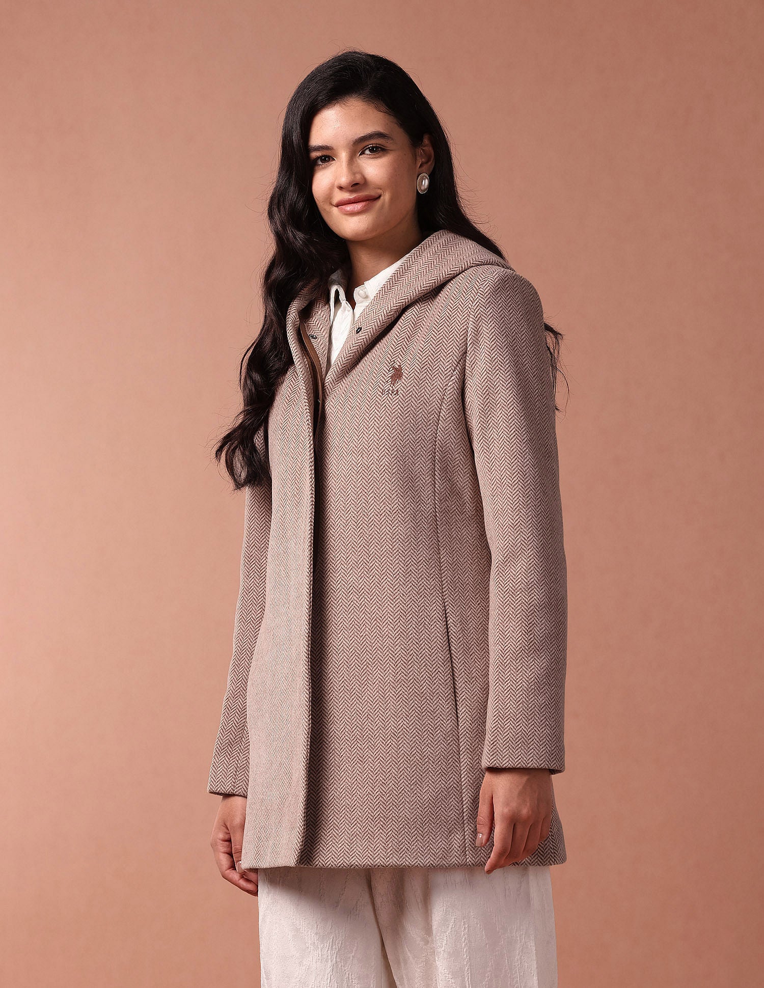 Herringbone Hooded Jacket Brown - U.S. POLO ASSN. | Large