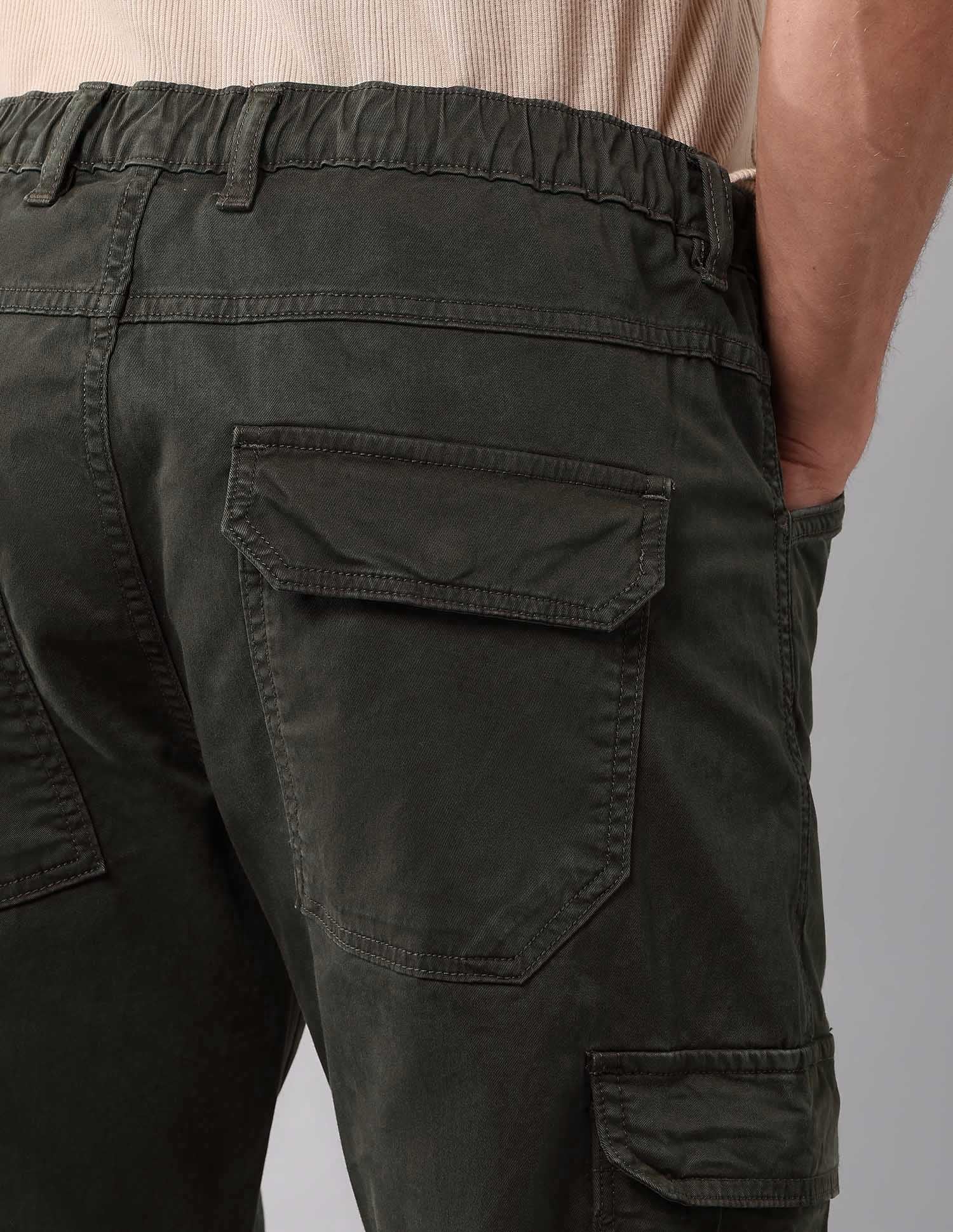 Pure Cotton Solid Cargos Olive - U.S. Polo Assn. India | Large