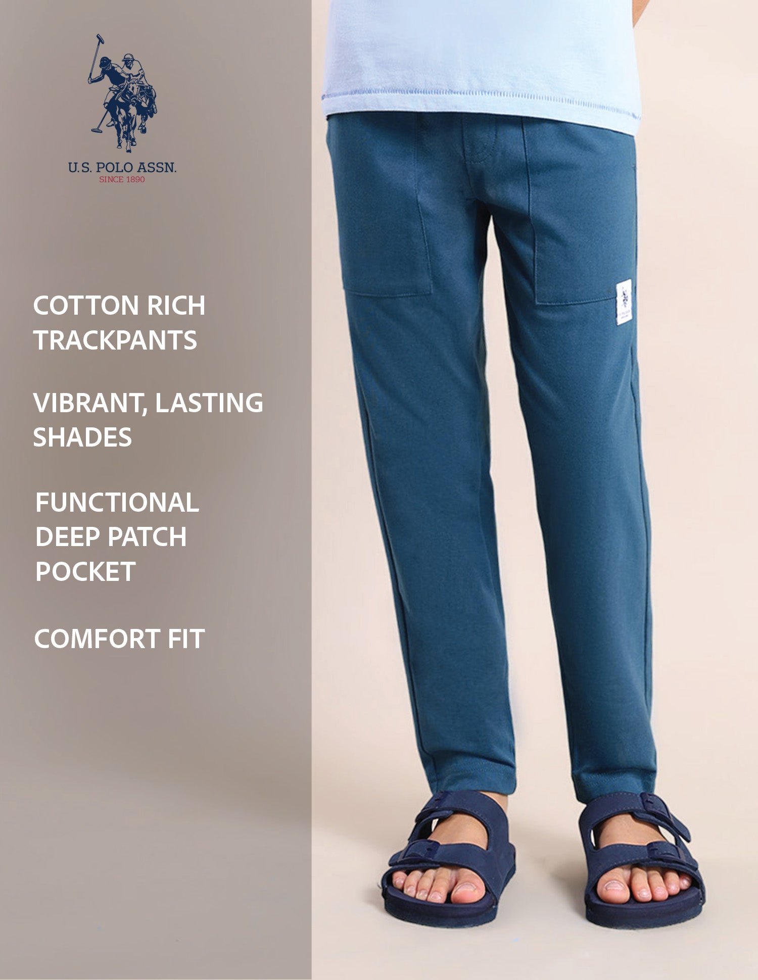 Boys Mid-Rise Solid Track Pants Navy - U.S. POLO ASSN. | Large