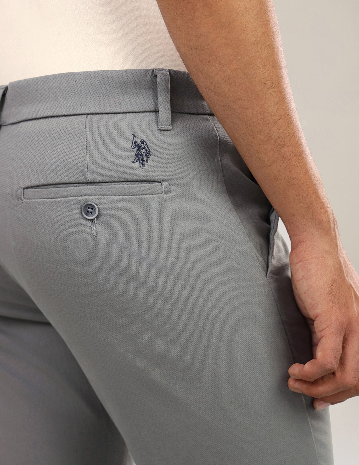 Denver Slim Fit Dobby Trousers Grey - U.S. Polo Assn. India | Large