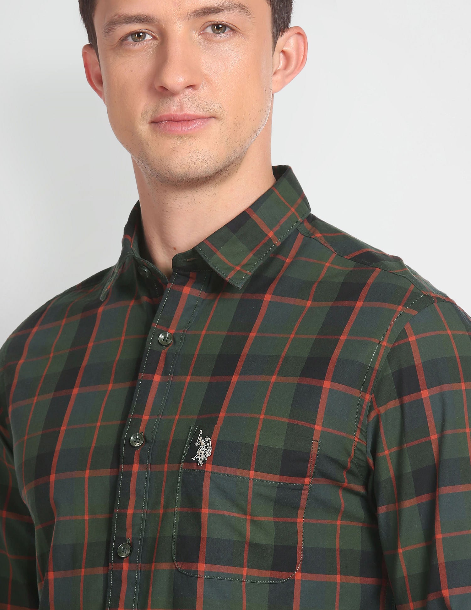 Tartan Check Cotton Shirt Olive - U.S. Polo Assn. India | Large