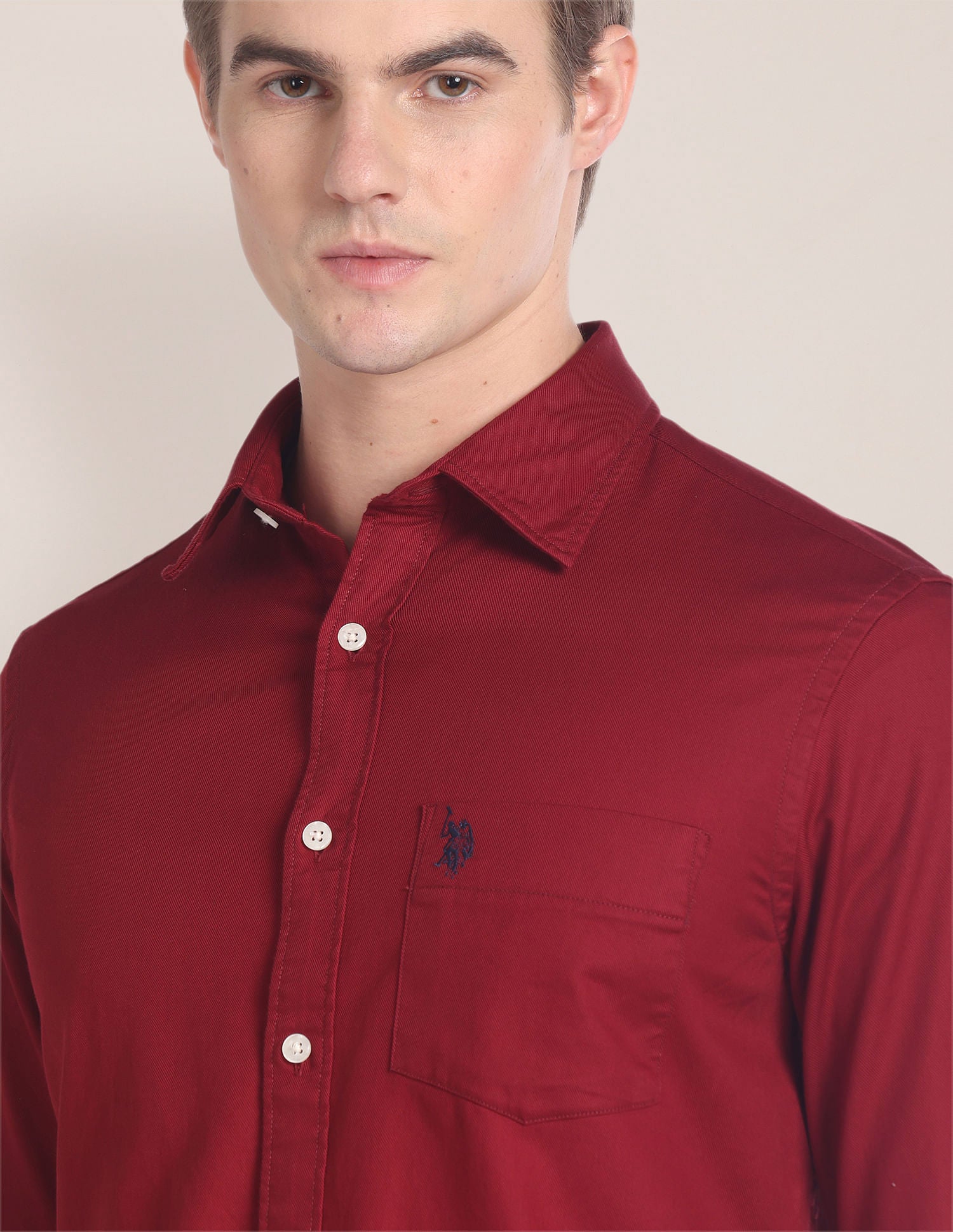 Solid Twill Casual Shirt Maroon - U.S. Polo Assn. India | Large