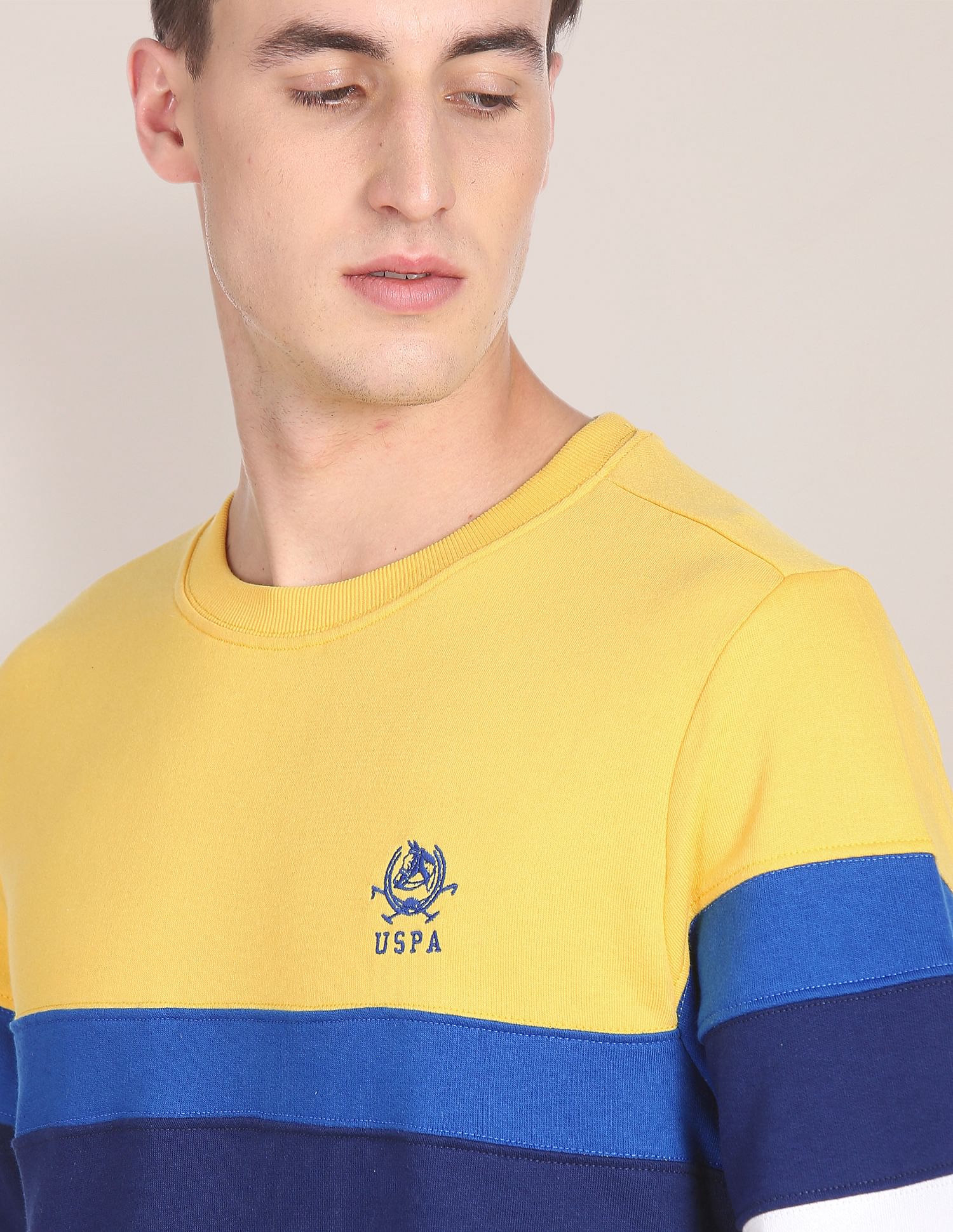 Crew Neck Panelled Sweatshirt Yellow - U.S. Polo Assn. India | Large