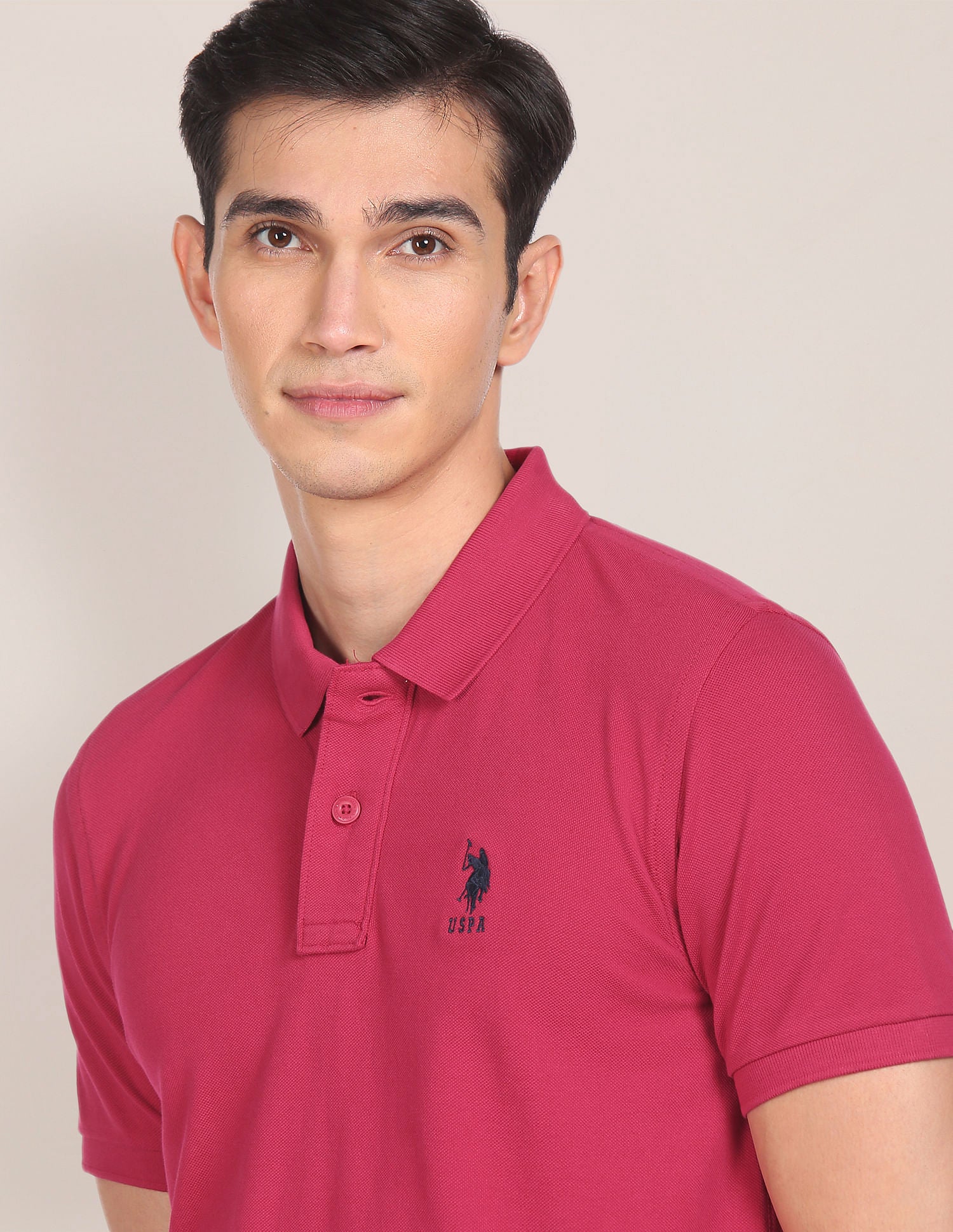Ribbed Collar Solid Polo Shirt Magenta - U.S. POLO ASSN. | Large