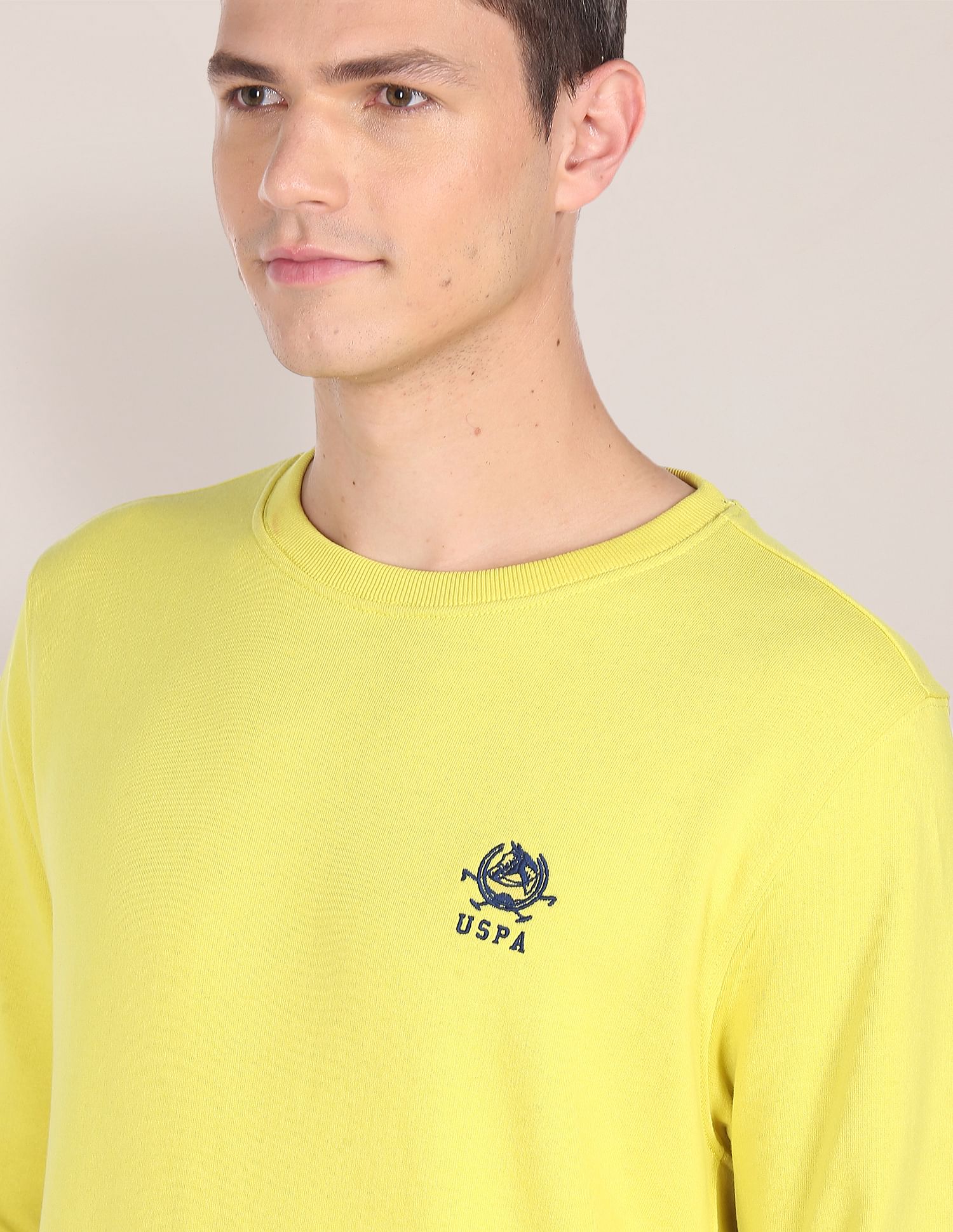 Embroidered Logo Crew Neck Sweatshirt Light Yellow - U.S. POLO ASSN. | Large