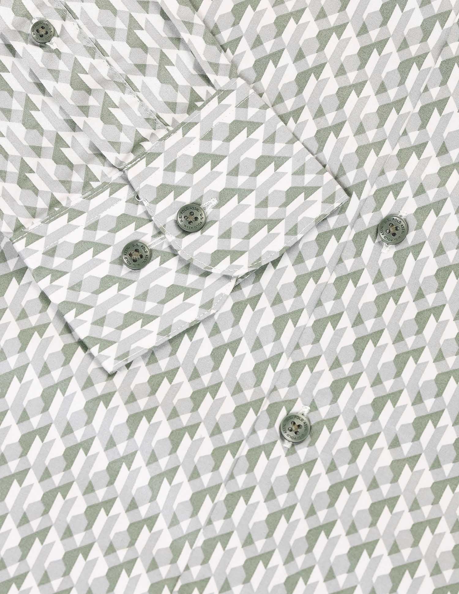 Geometric Printed Tailored Fit Shirt Green - U.S. Polo Assn. India | Large