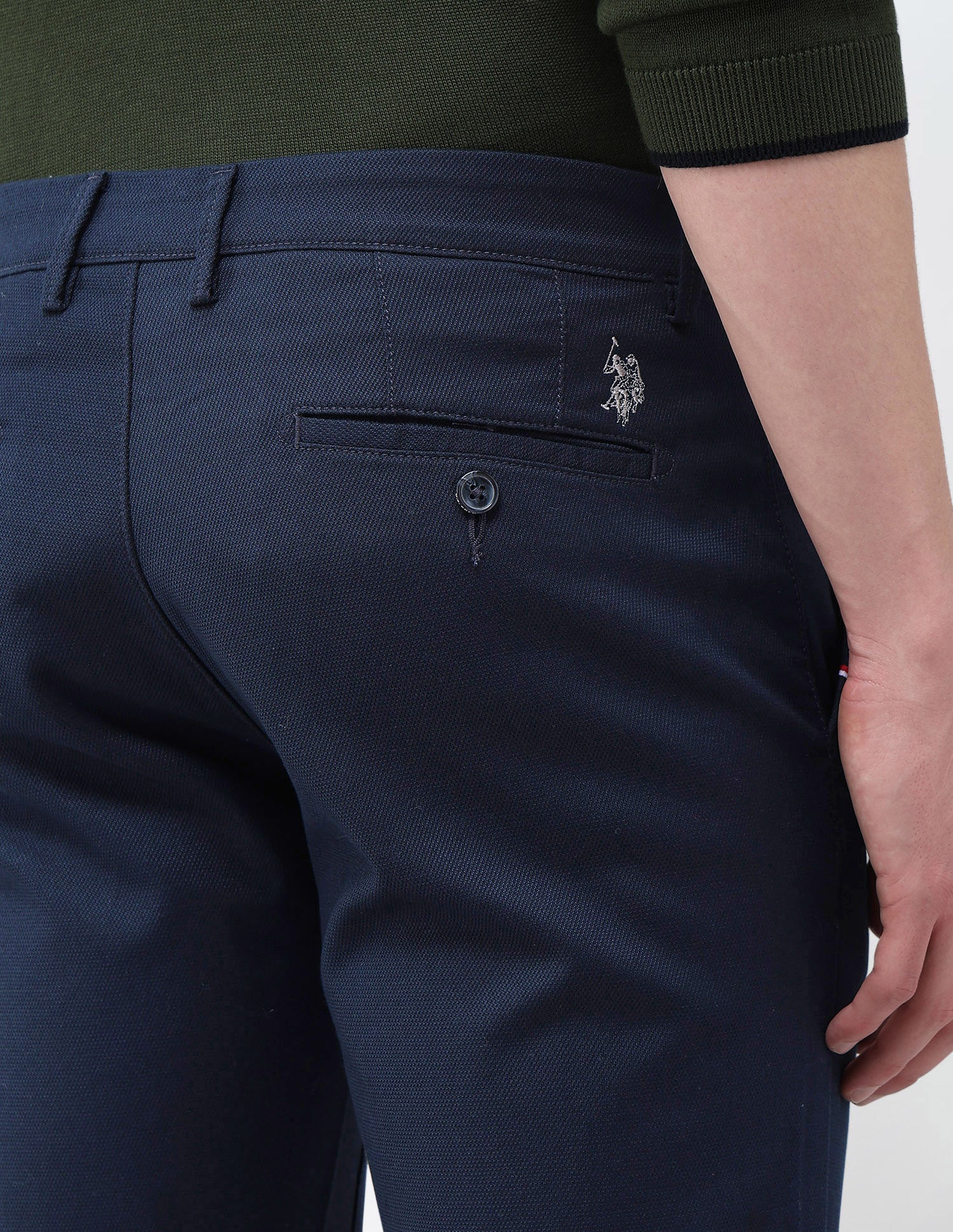 Austin Slim Fit Textured Trousers Navy - U.S. Polo Assn. India | Large