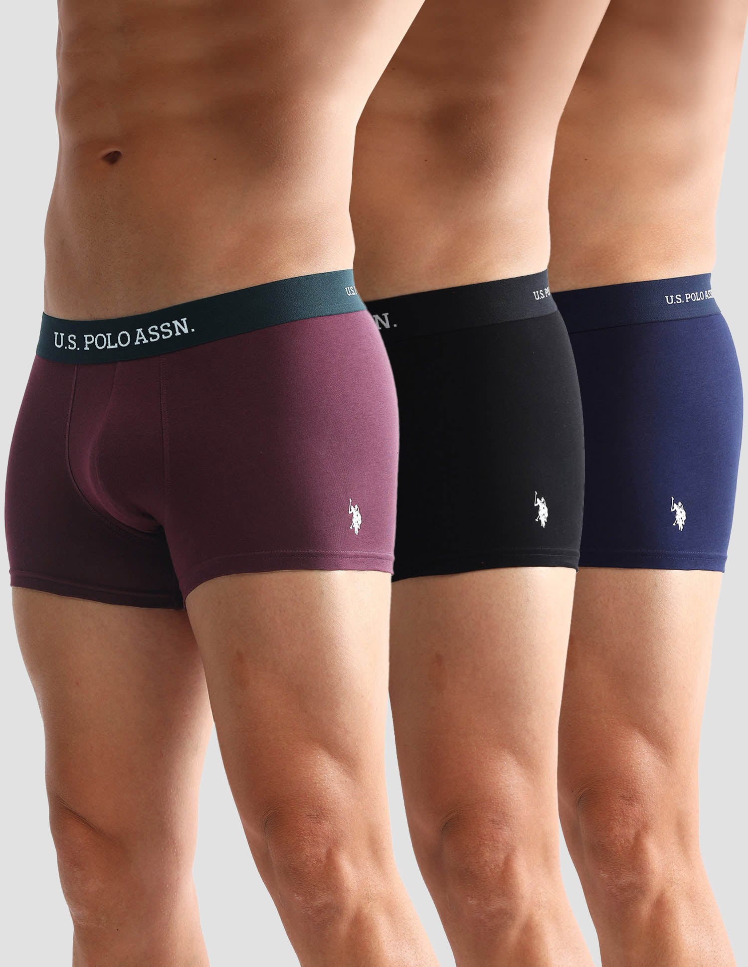 Anti Microbial Solid OET13 Trunks - Pack Of 3 Black, Navy and Burgandy - U.S. POLO ASSN. | Large