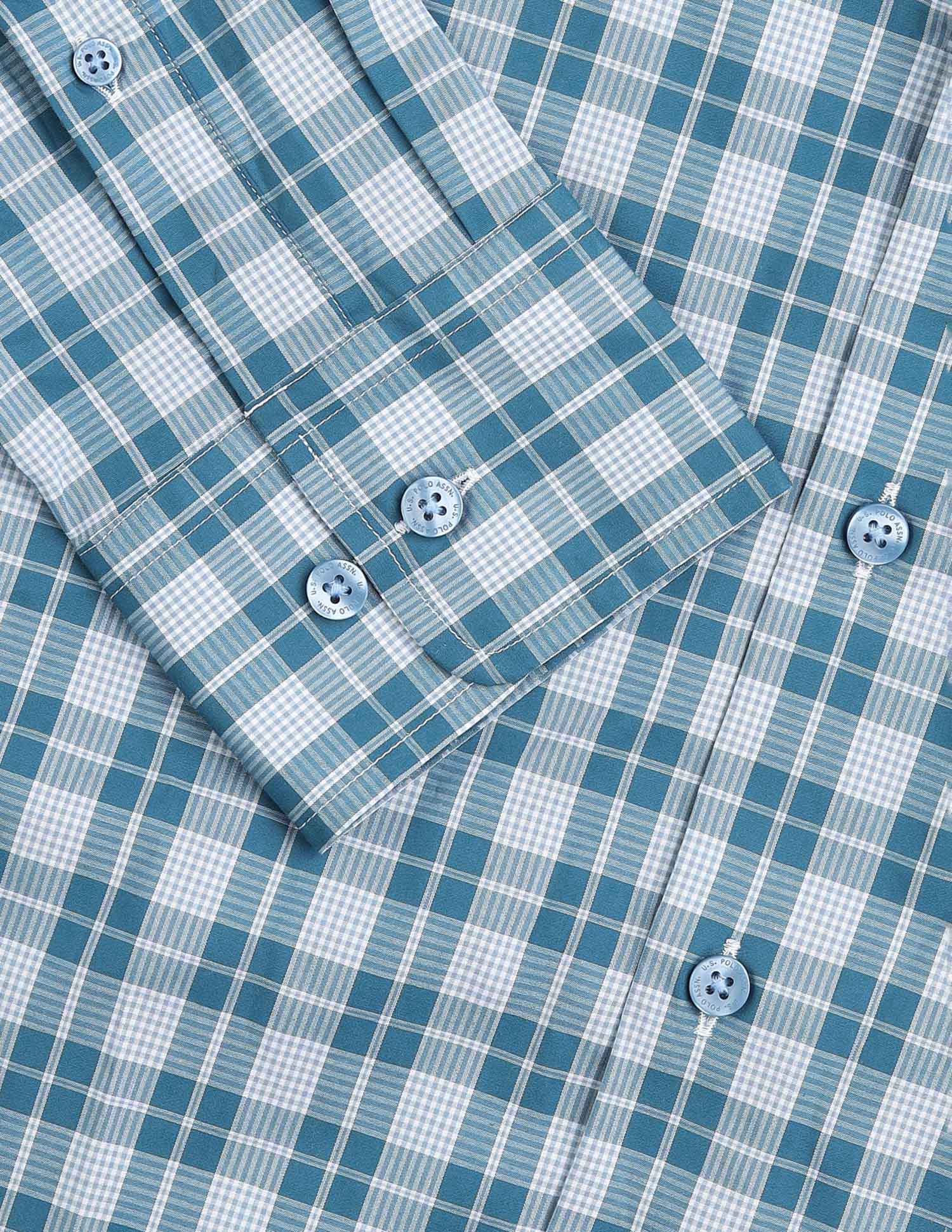 Tailored Fit Plaid Checked Shirt Teal - U.S. Polo Assn. India | Large