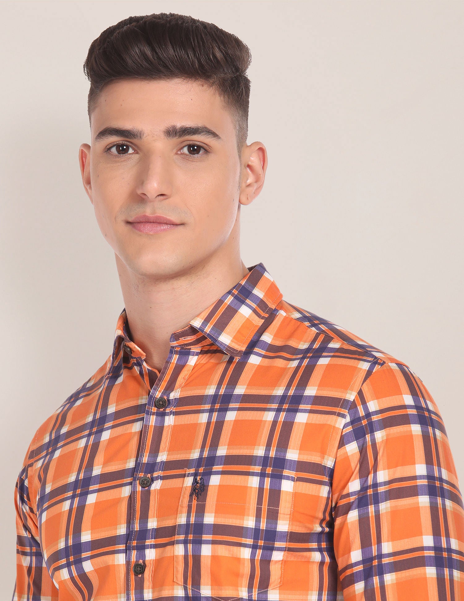 Spread Collar Tartan Check Shirt Orange - U.S. Polo Assn. India | Large