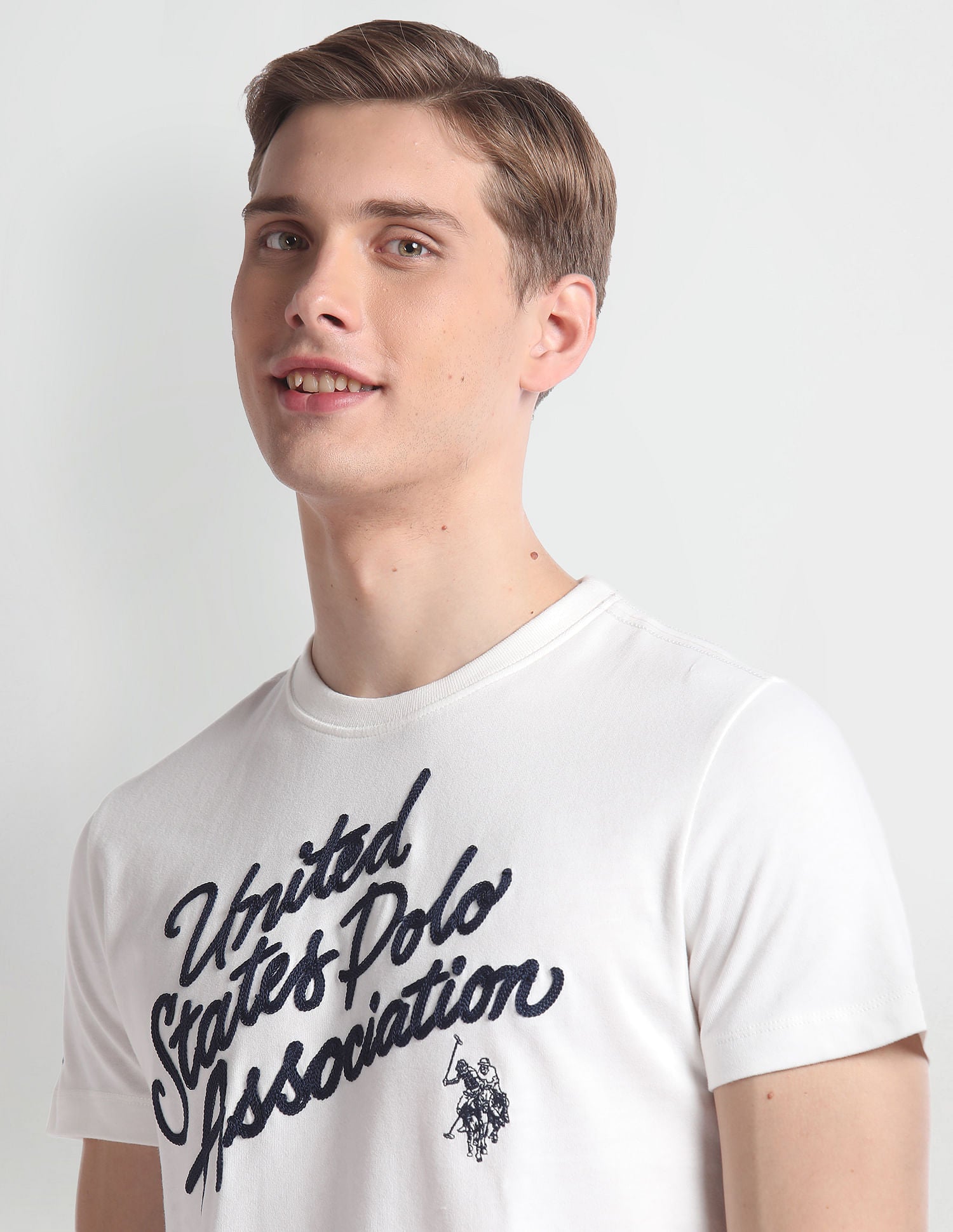 Crew Neck Brand Embroidered T-Shirt Ivory - U.S. Polo Assn. India | Large