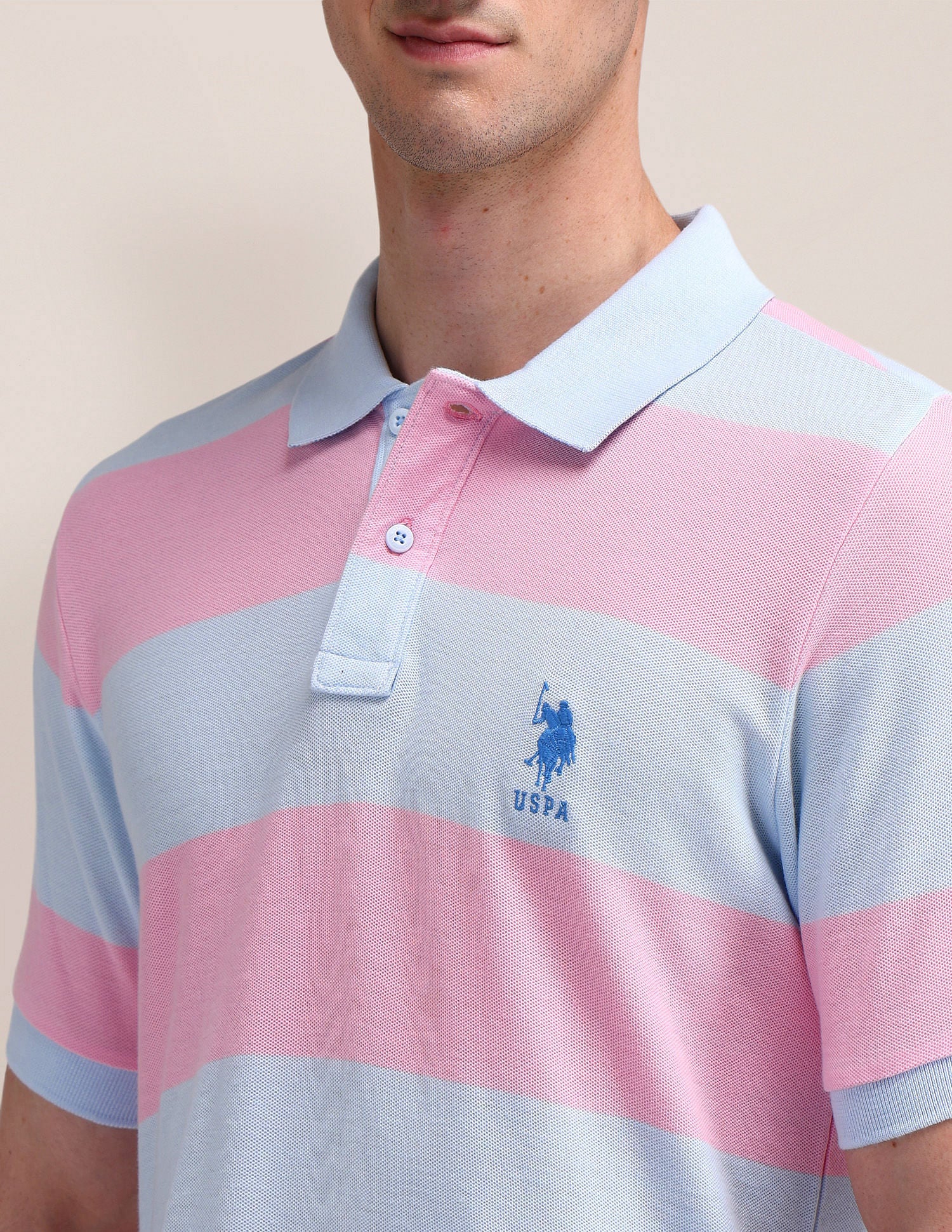 Slim Fit Horizontal Striped Polo Shirt Light-Blue - U.S. Polo Assn. India | Large