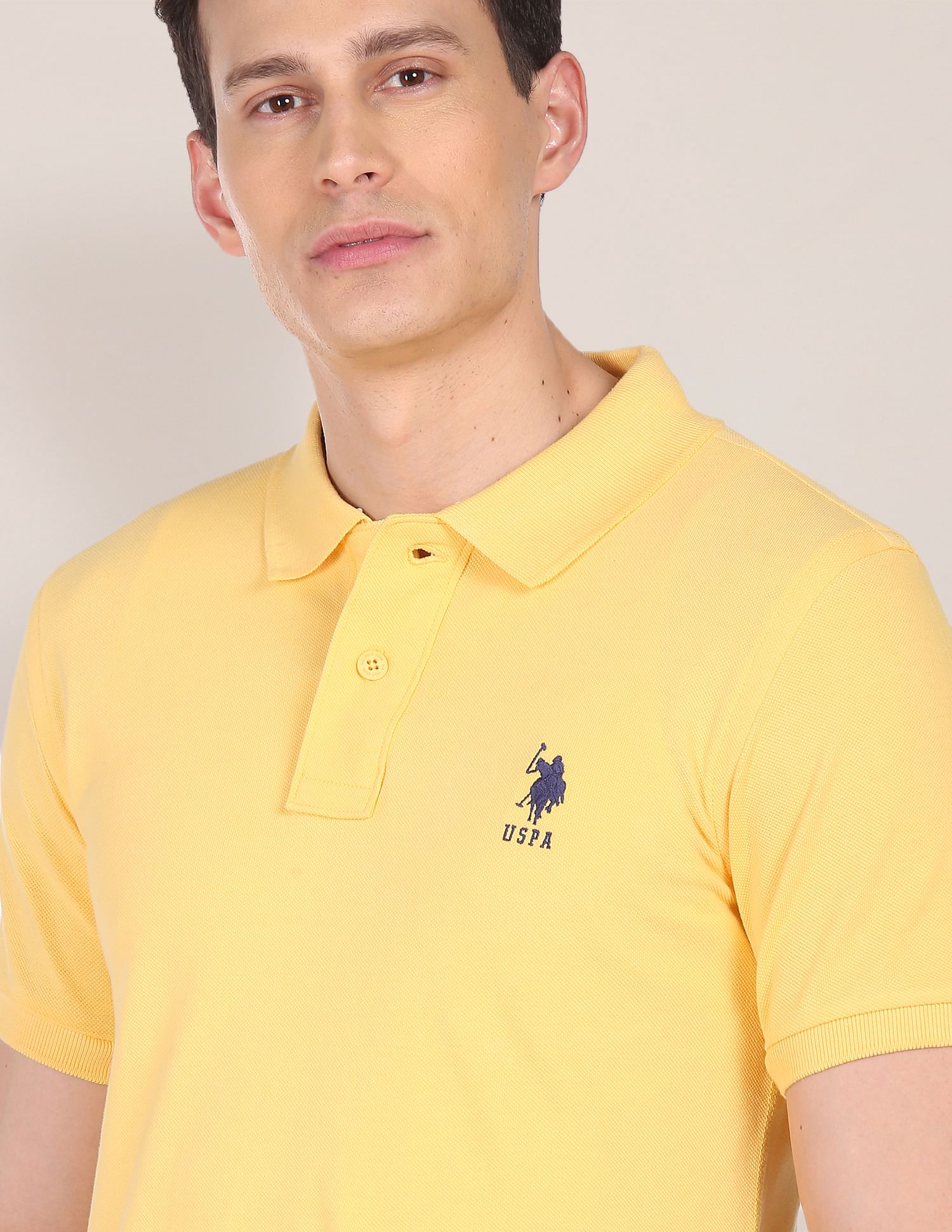 Ribbed Collar Solid Polo Shirt Yellow - U.S. POLO ASSN. | Large