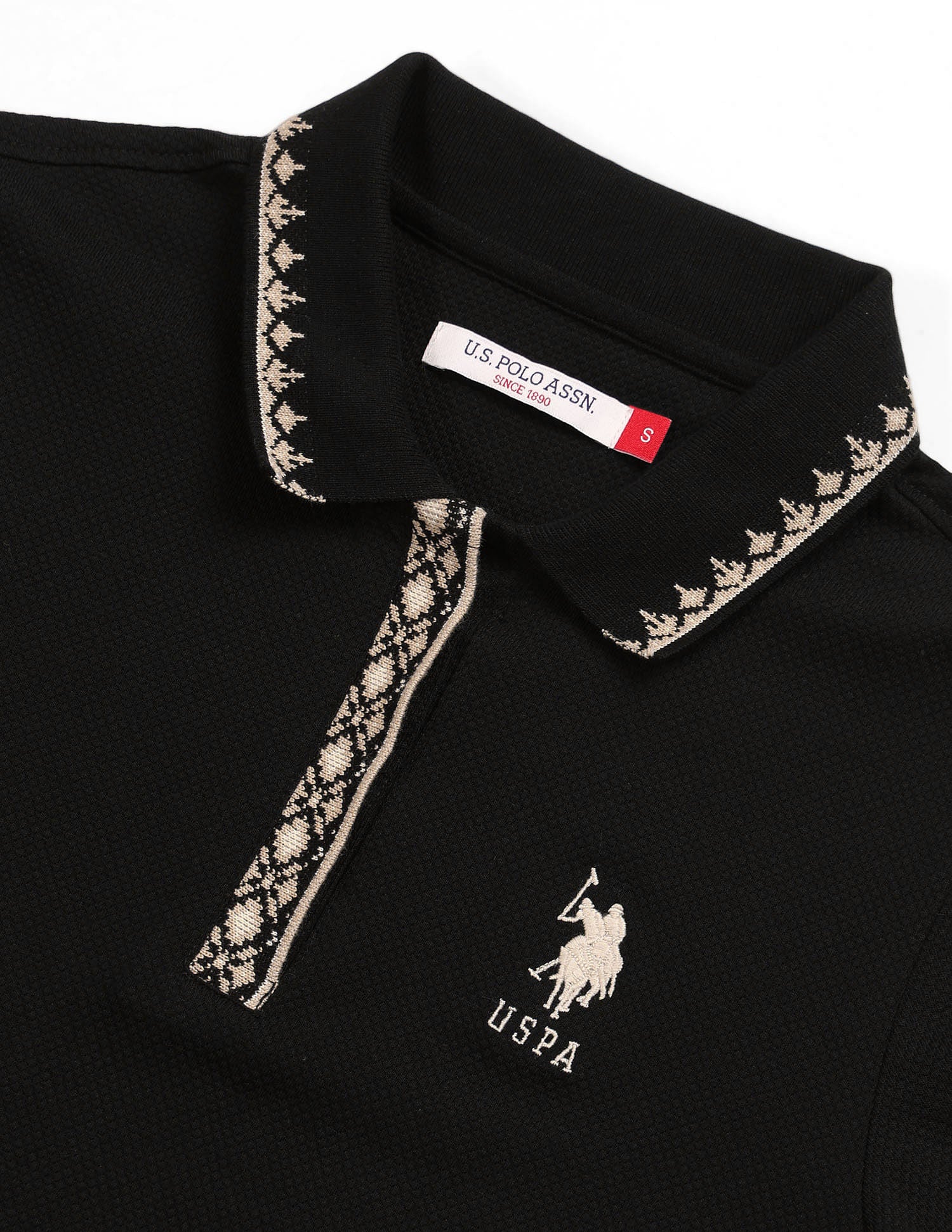 Regular Fit Jacquard Collar Polo Shirt Black - U.S. POLO ASSN. | Large