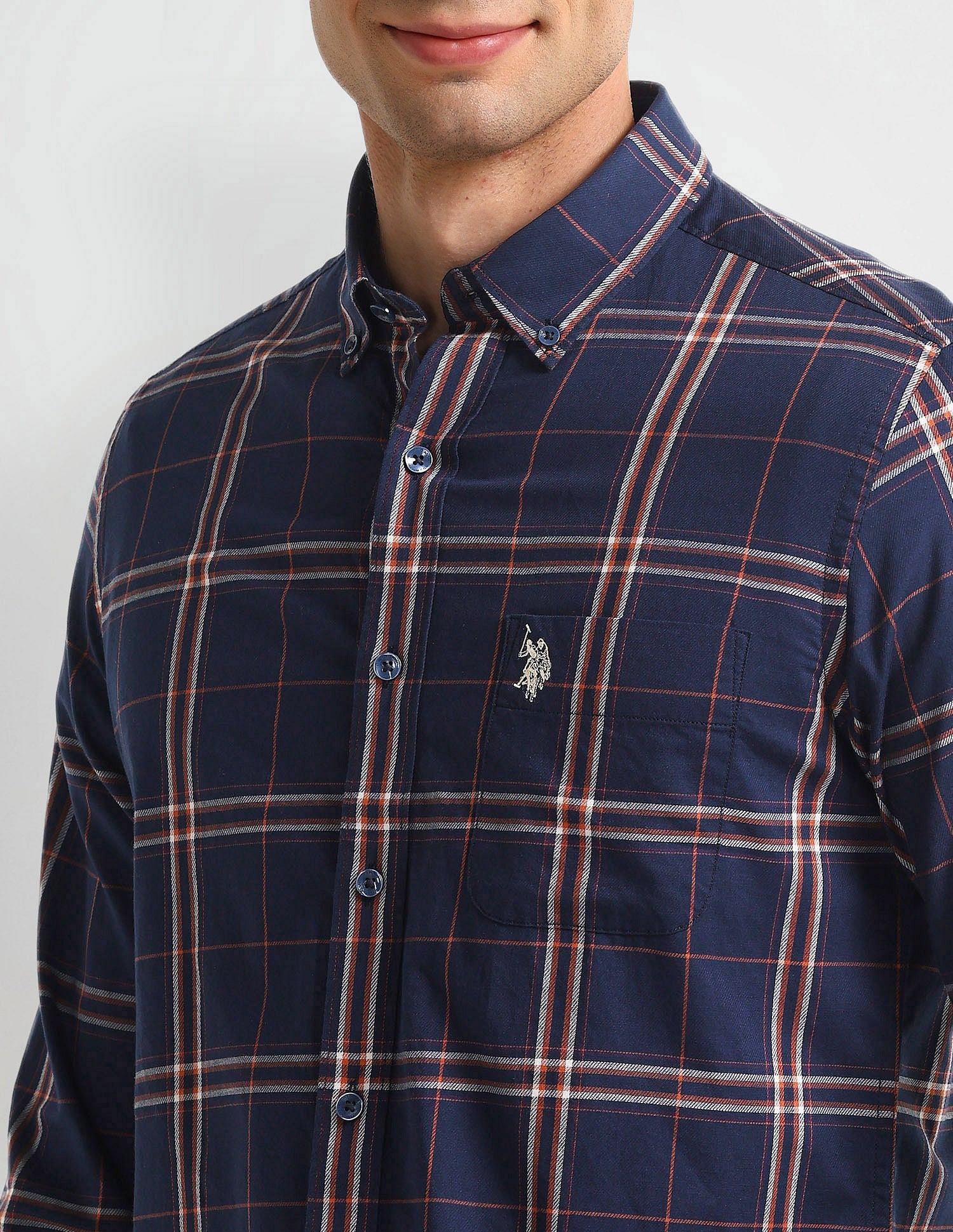 Slim Fit Grid Tattersall Checked Shirt Navy - U.S. Polo Assn. India | Large