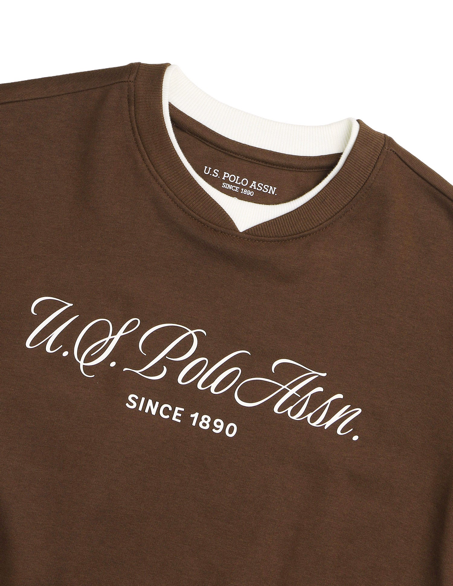 Brand Printed Relaxed Fit Sweatshirt Brown - U.S. Polo Assn. India | Large