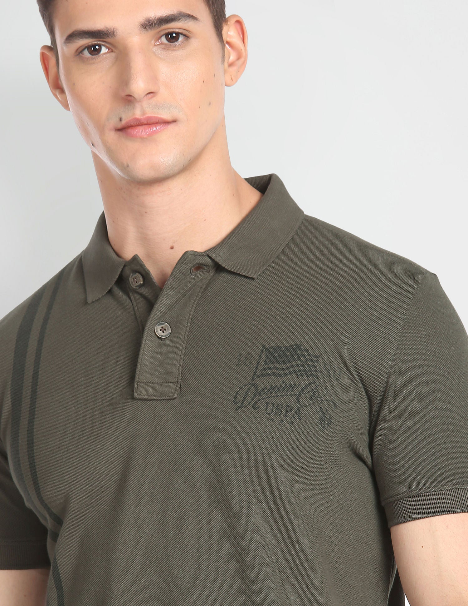 Vertical Stripe Cotton Polo Shirt Olive - U.S. POLO ASSN. | Large