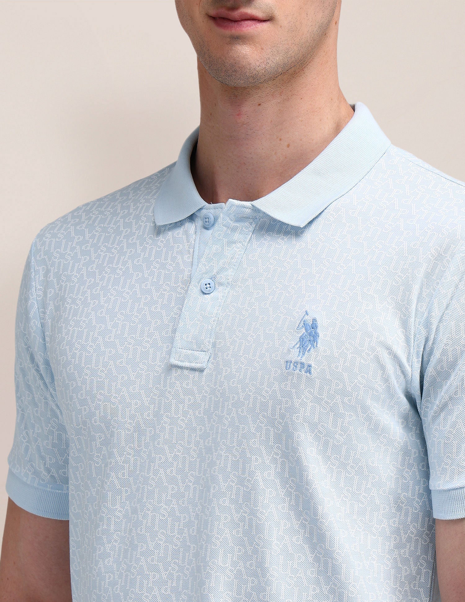 Slim Fit Printed Cotton Polo Shirt Blue - U.S. Polo Assn. India | Large